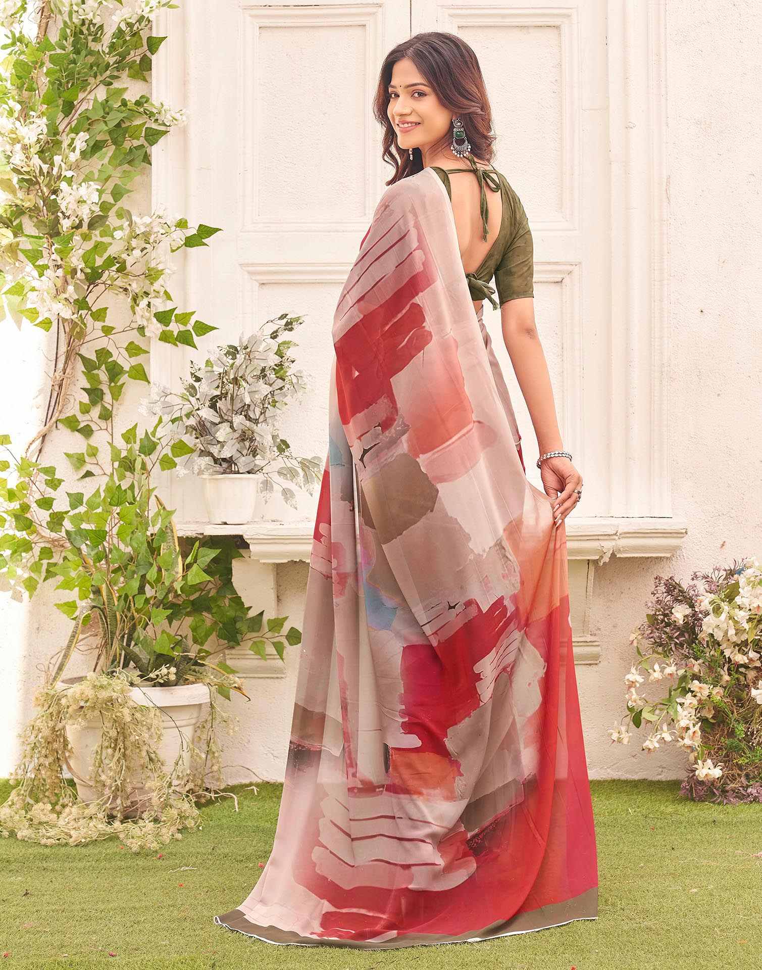 Mauve Georgette Printed Saree - Image 6
