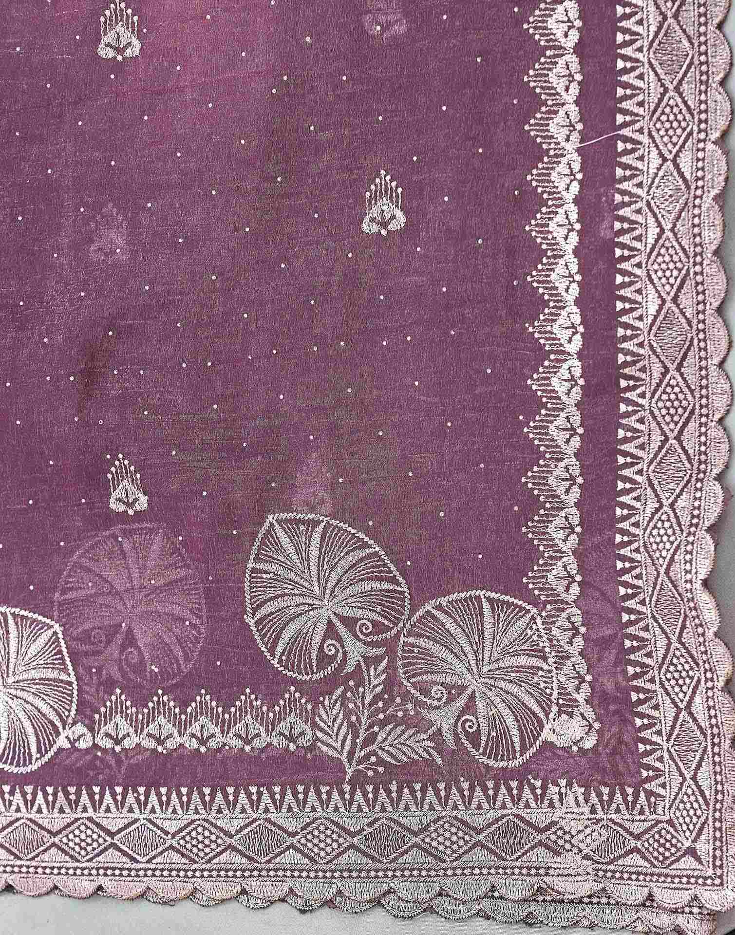 Mauve Shimmer Embroidery Embellished Saree - Image 8