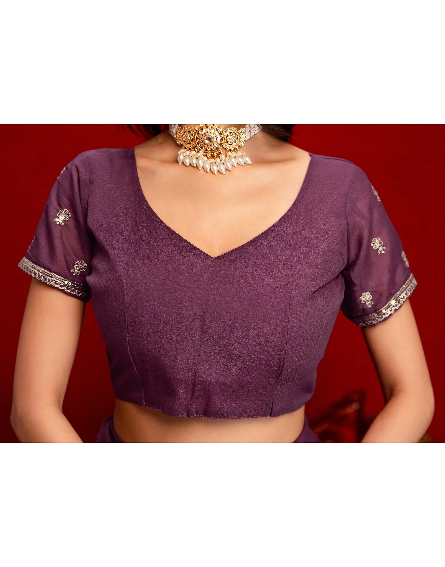 Mauve Shimmer Sequence Embroidery Saree - Image 10