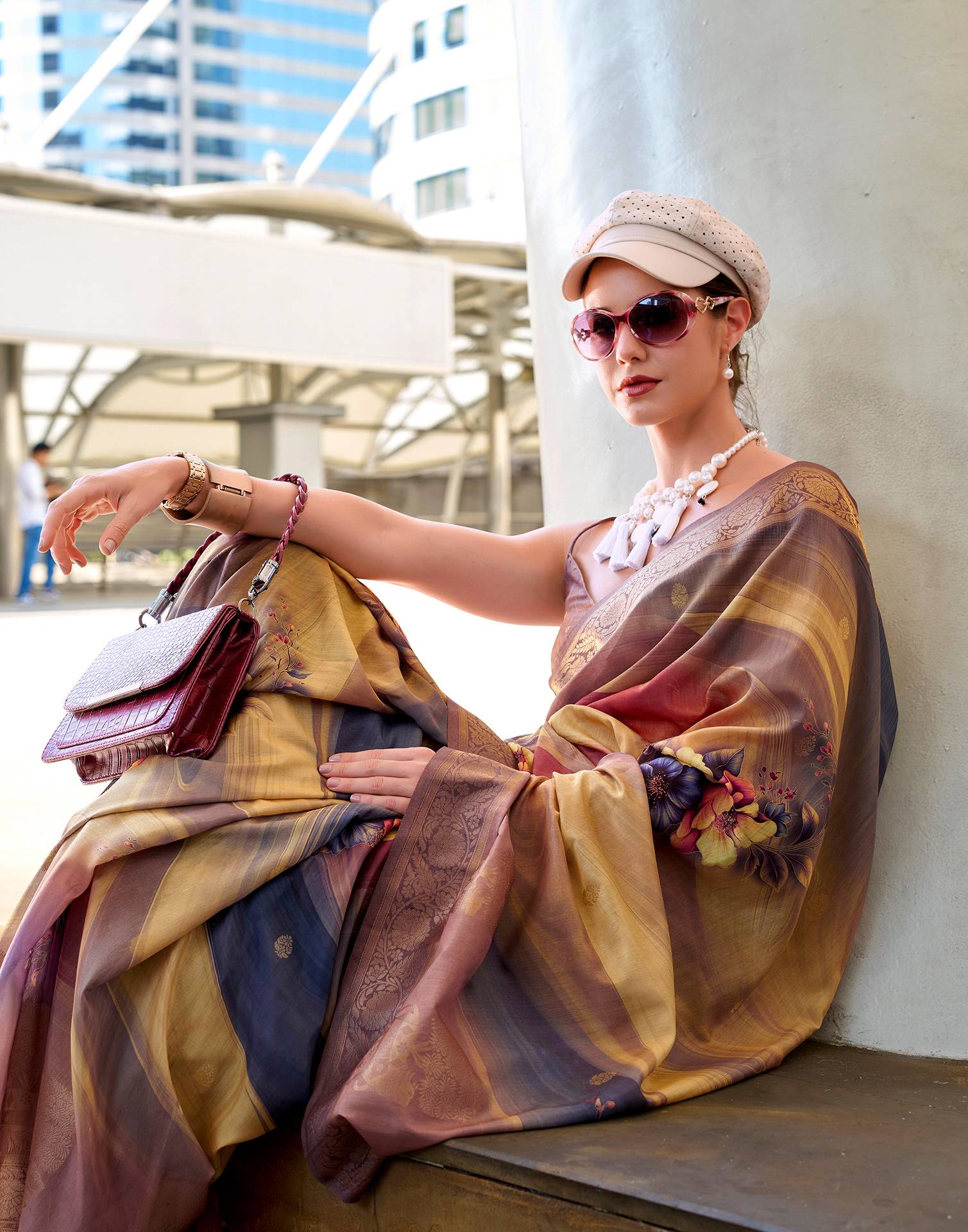 Mauve Silk Printed Woven Saree - Image 2