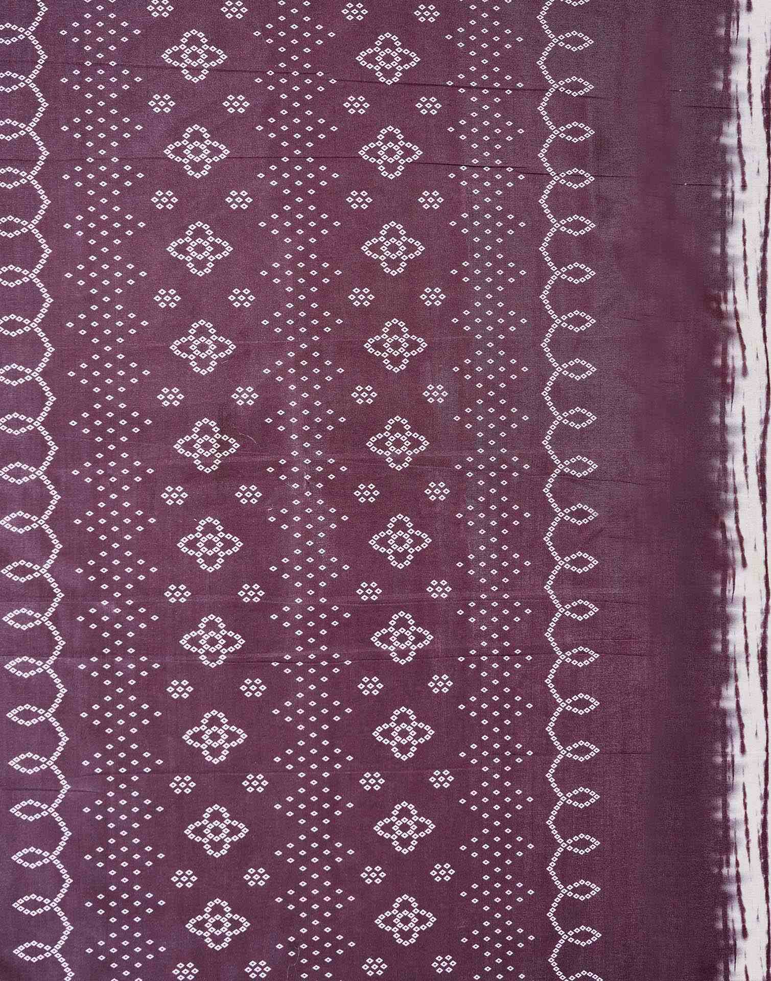 Mauve Silk Printed Zari Stripe Saree - Image 8