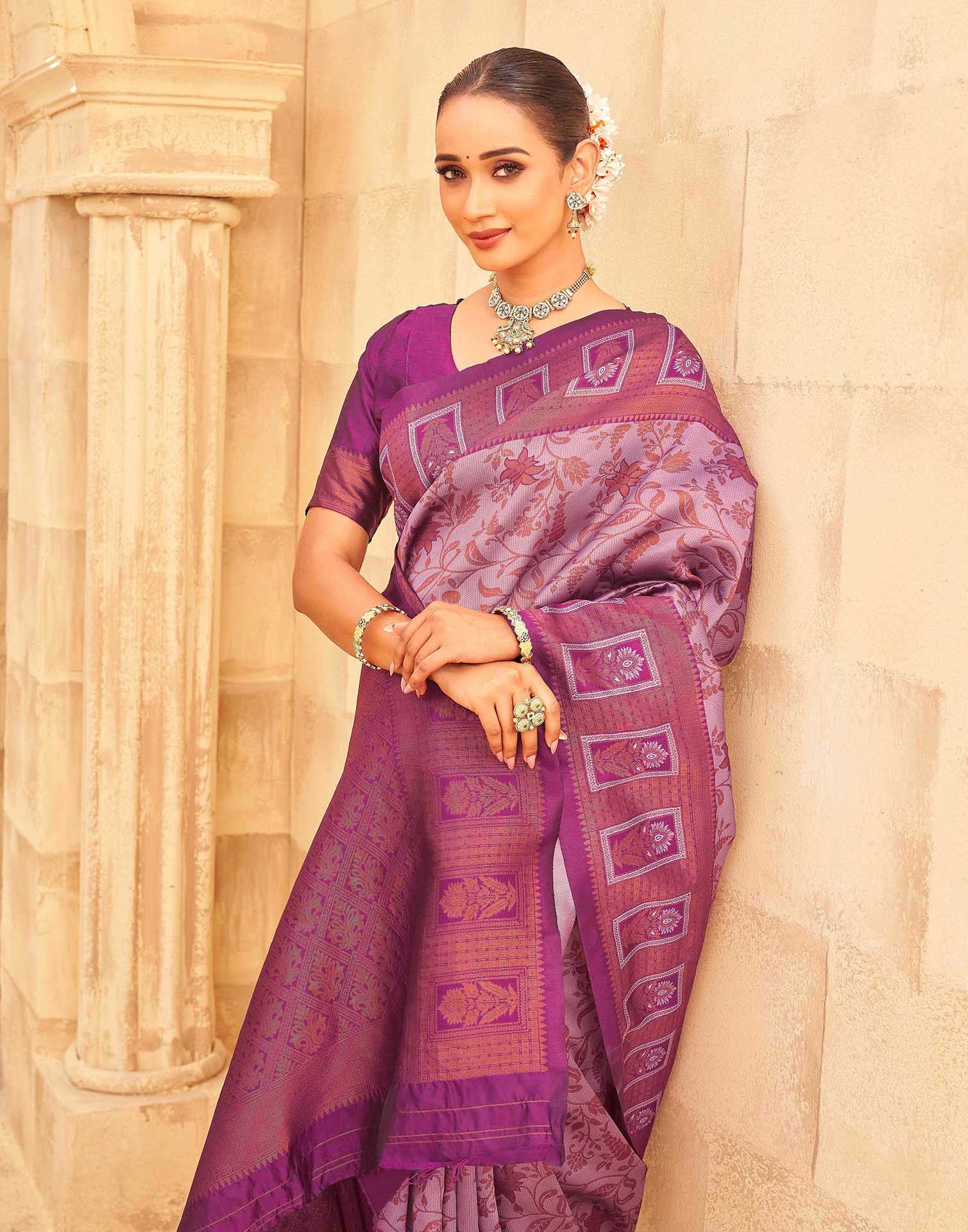 Mauve Silk Woven Kanjivaram Saree - Image 2