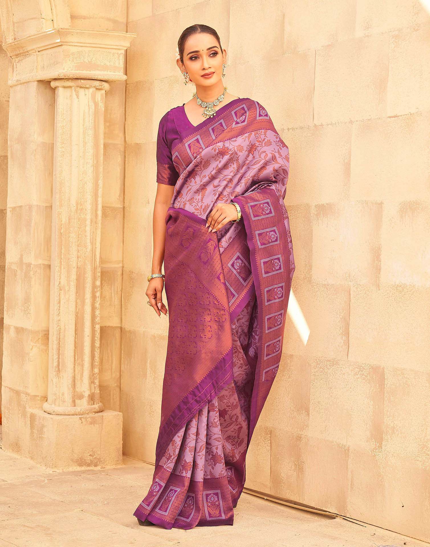 Mauve Silk Woven Kanjivaram Saree - Image 5