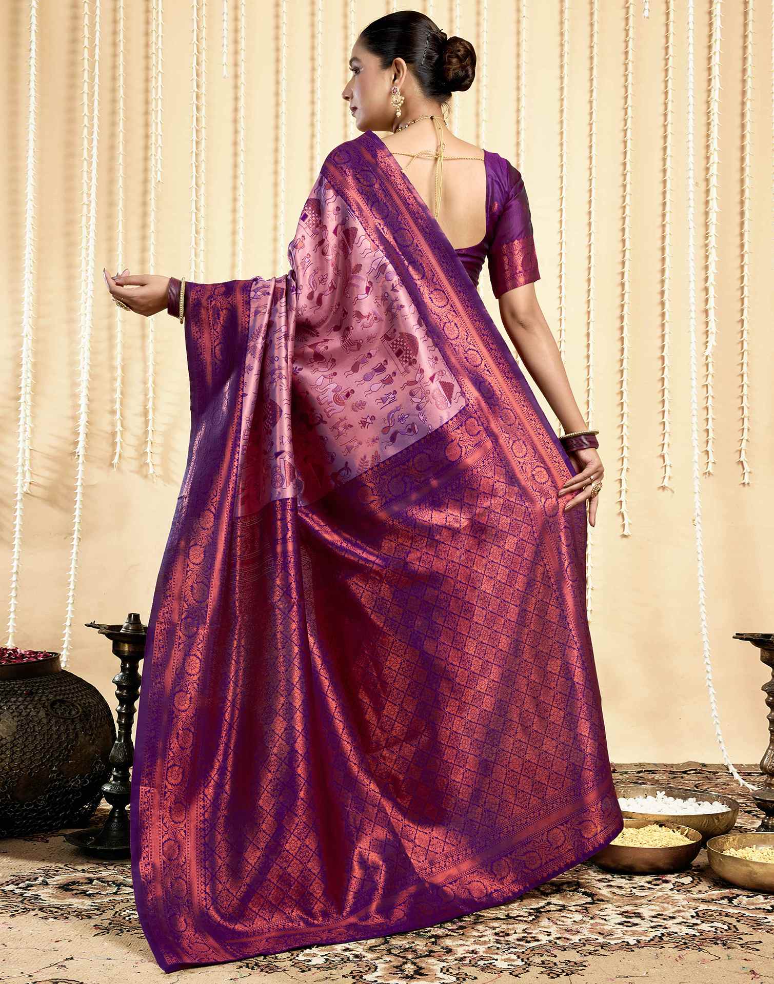Mauve Silk Woven Banarasi Saree - Image 6