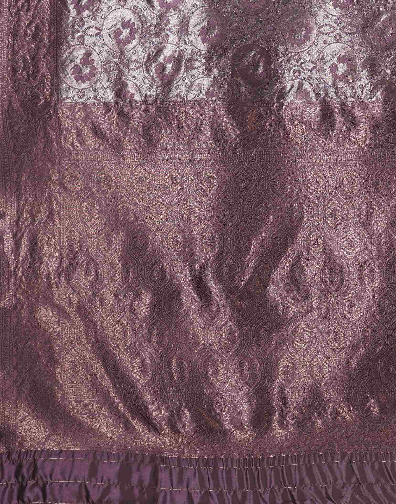 Mauve Silk Woven Banarasi Saree - Image 9