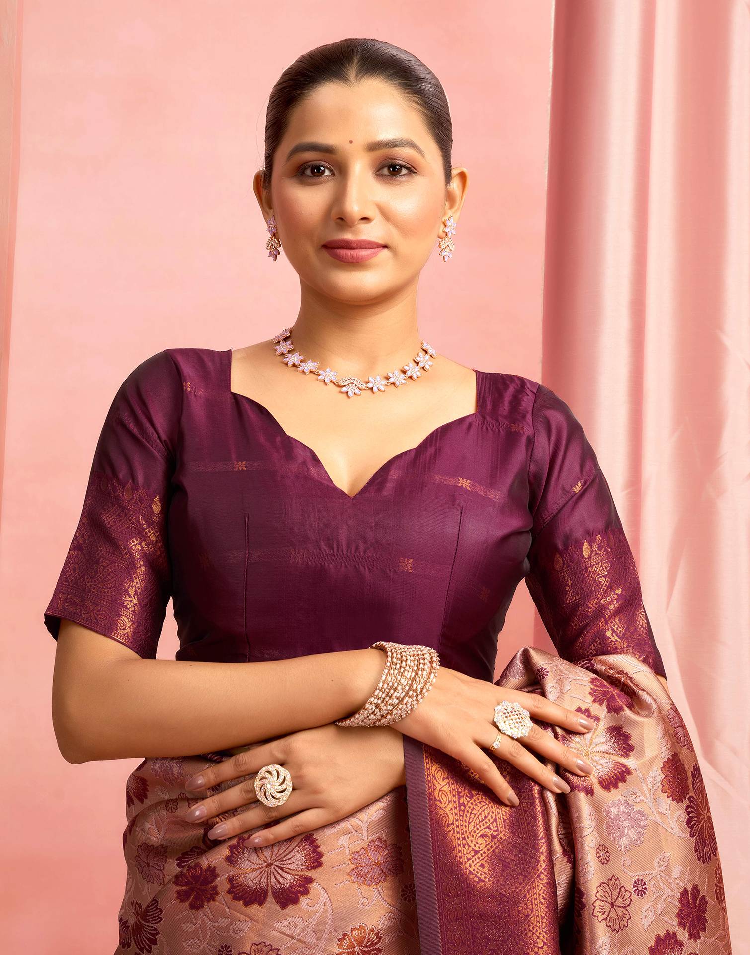 Mauve Silk Woven Kanjivaram Saree - Image 8