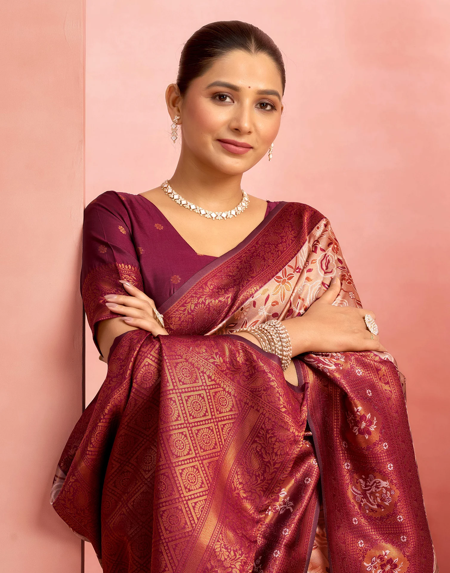 Mauve Silk Woven Kanjivaram Saree - Image 2