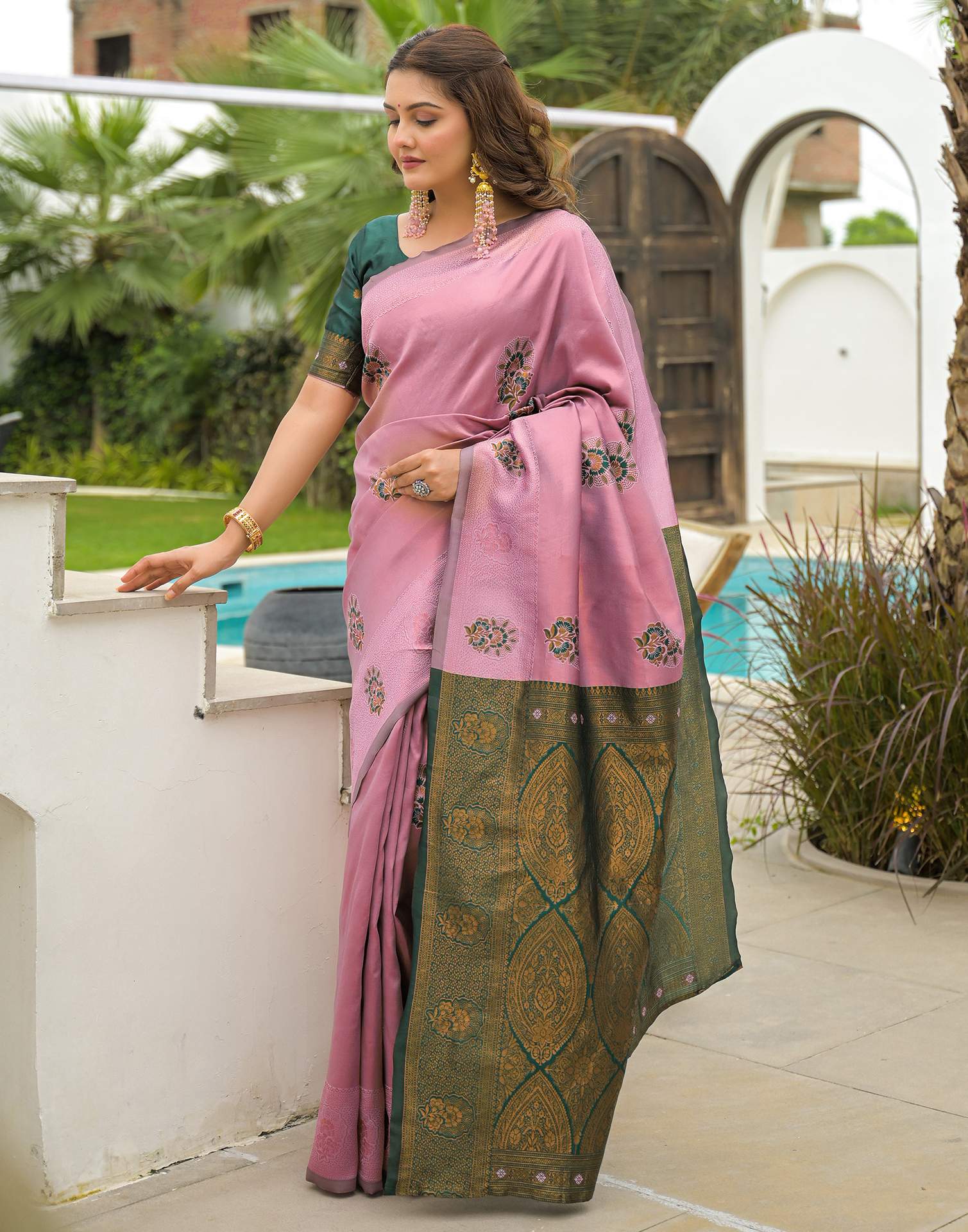 Mauve Silk Woven Saree - Image 8