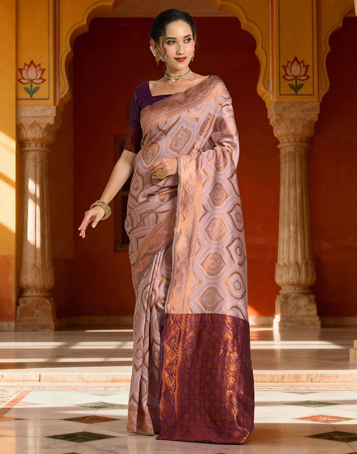 Mauve Silk Woven Banarasi Saree