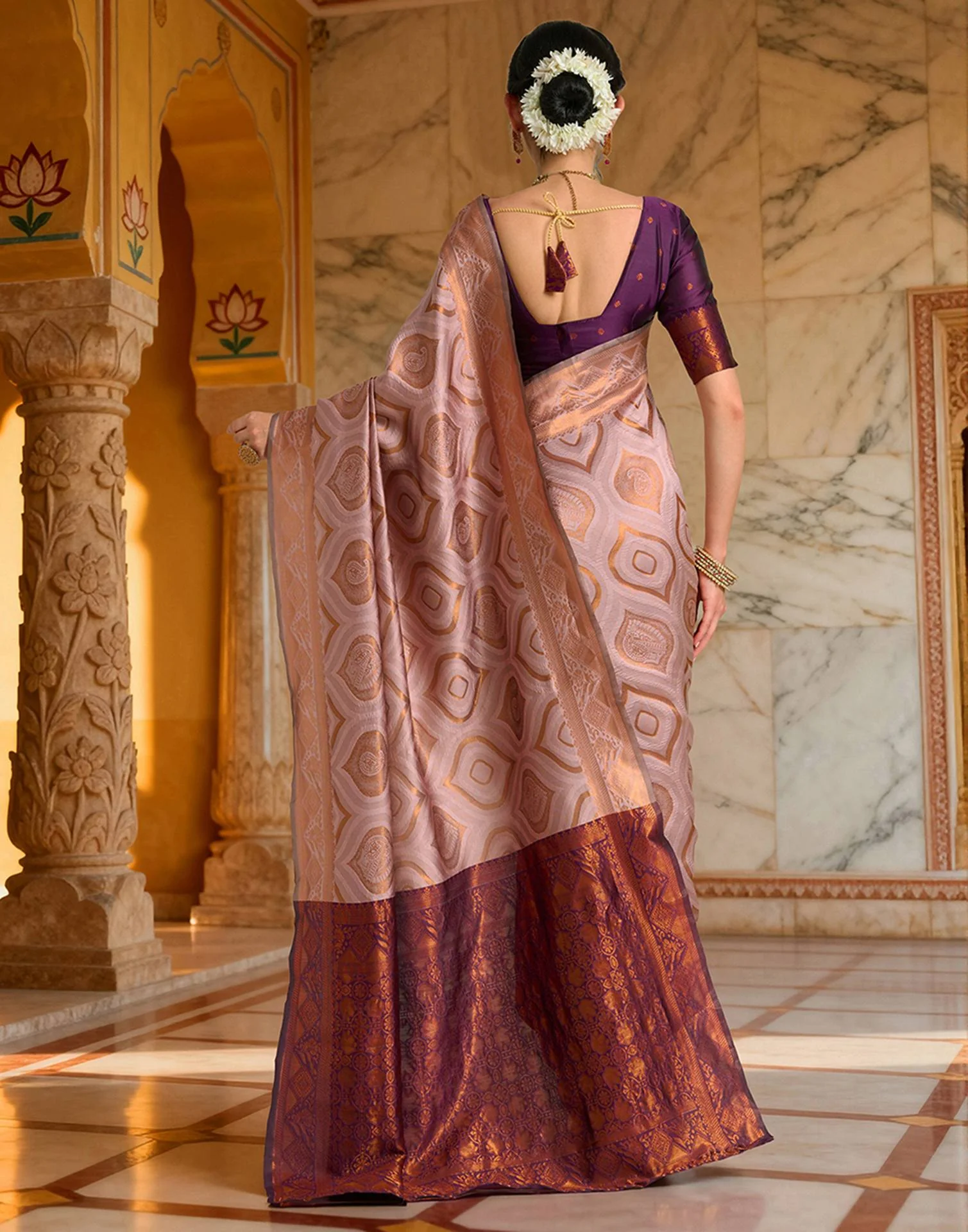 Mauve Silk Woven Banarasi Saree - Image 6