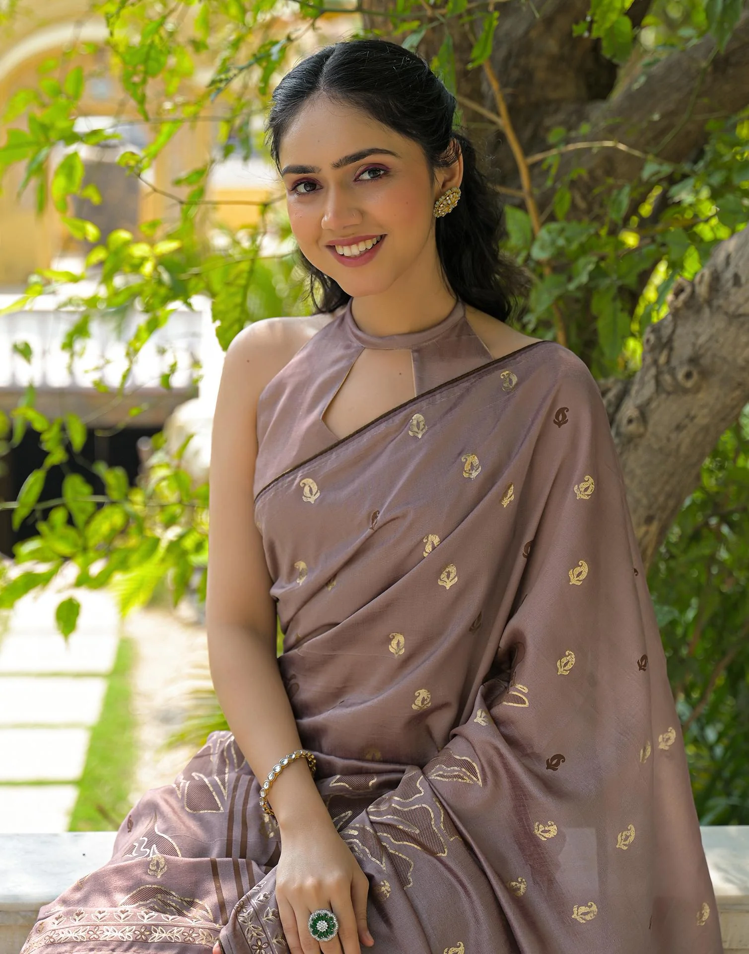 Mauve Vichitra Silk Foil Printed Saree - Image 4