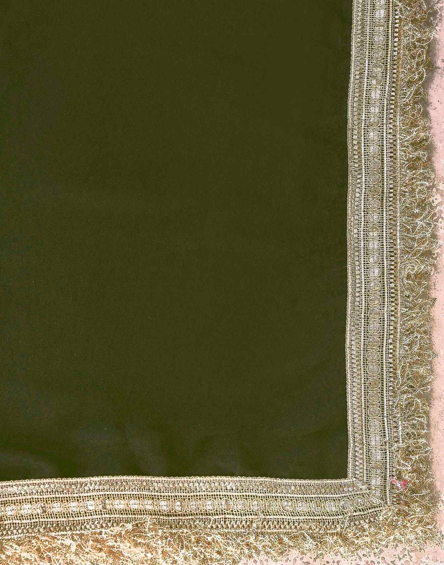 Mehandi Green Georgette Gota Lace Saree - Image 7