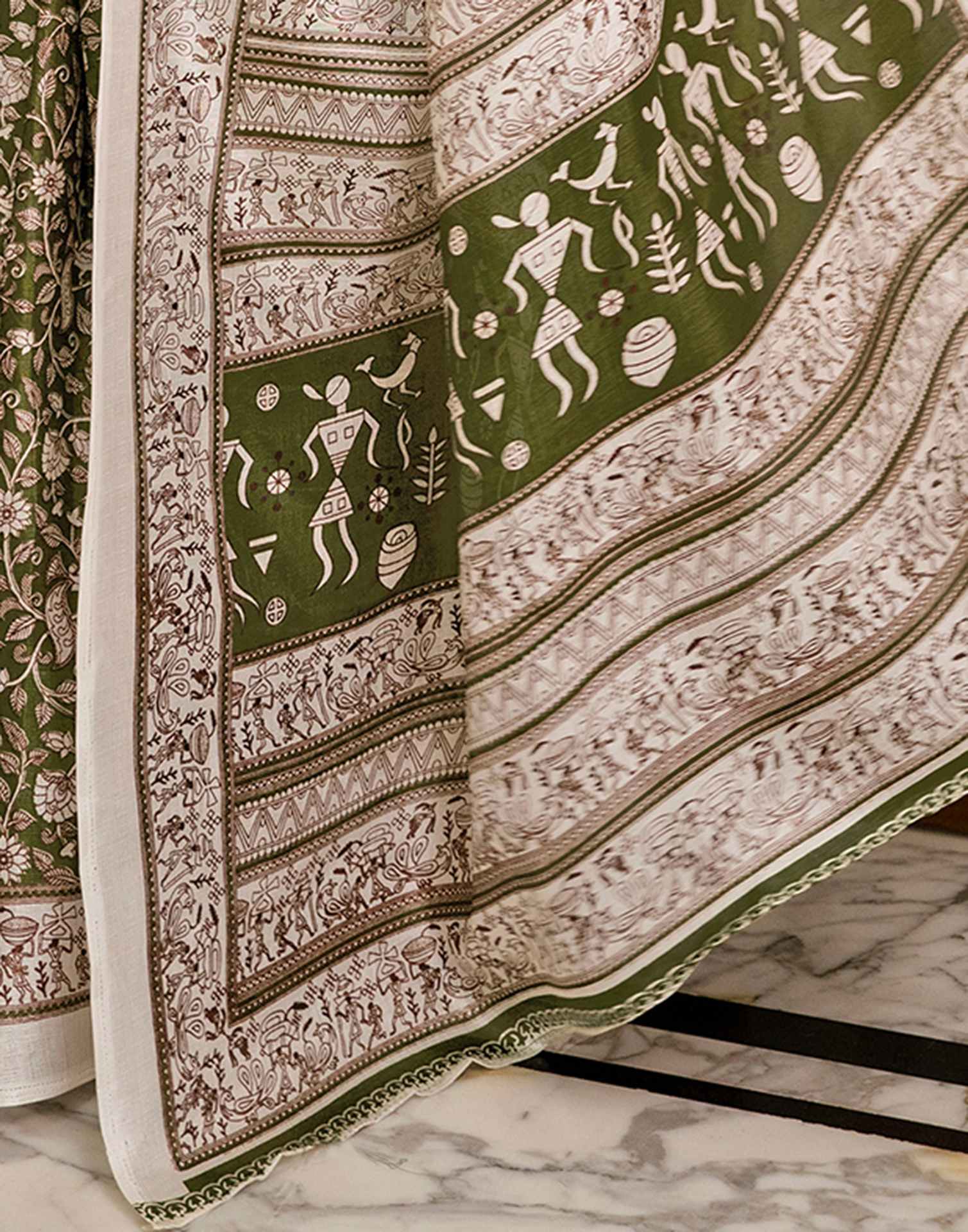 Mehandi Green Khadi Printed Saree - Image 13