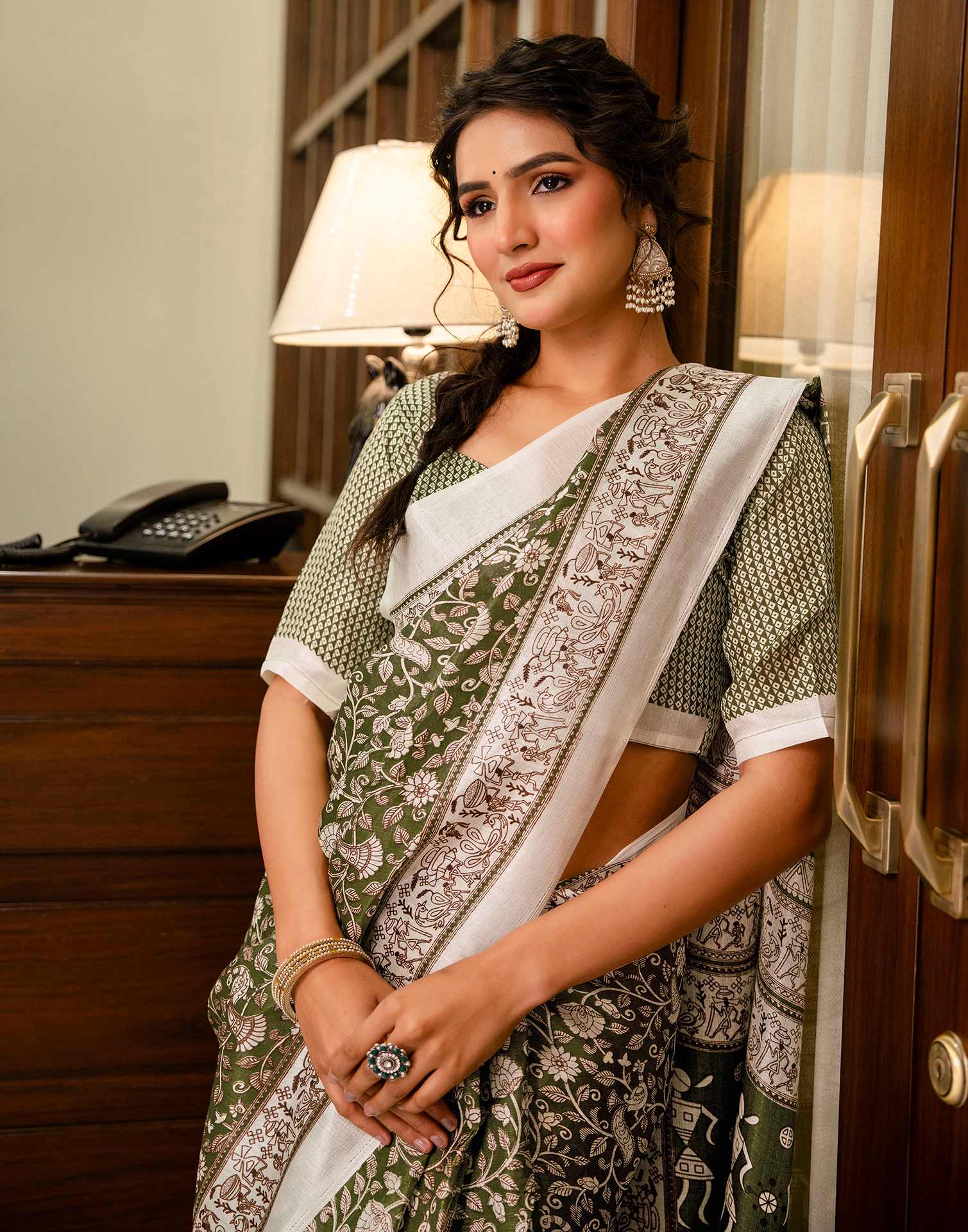 Mehandi Green Khadi Printed Saree - Image 4