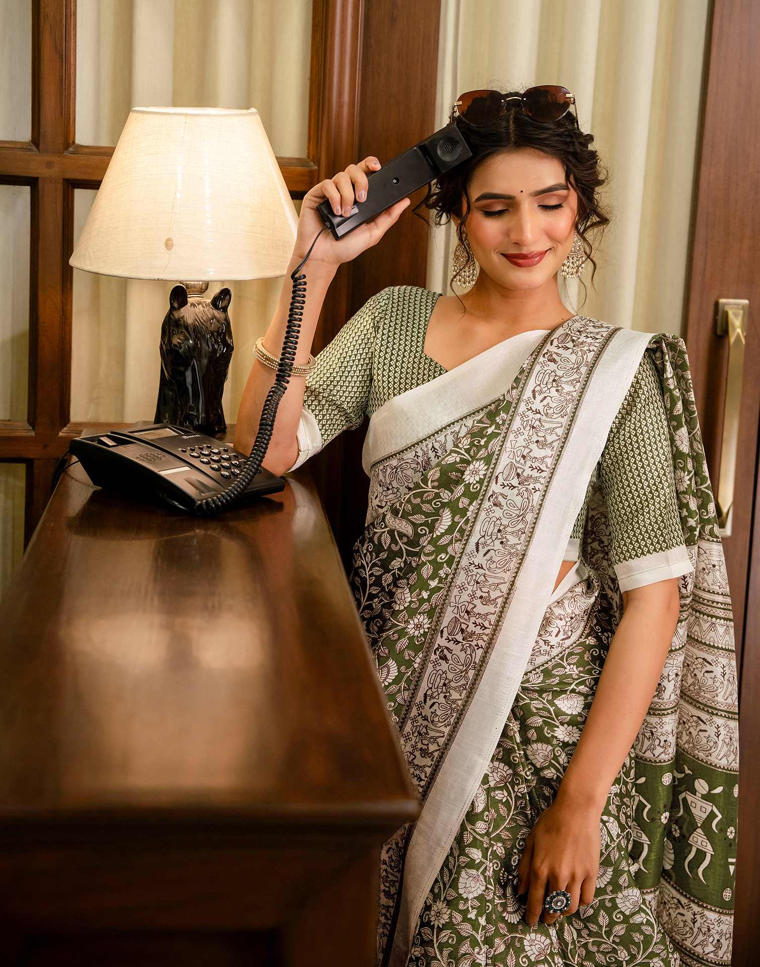 Mehandi Green Khadi Printed Saree - Image 6