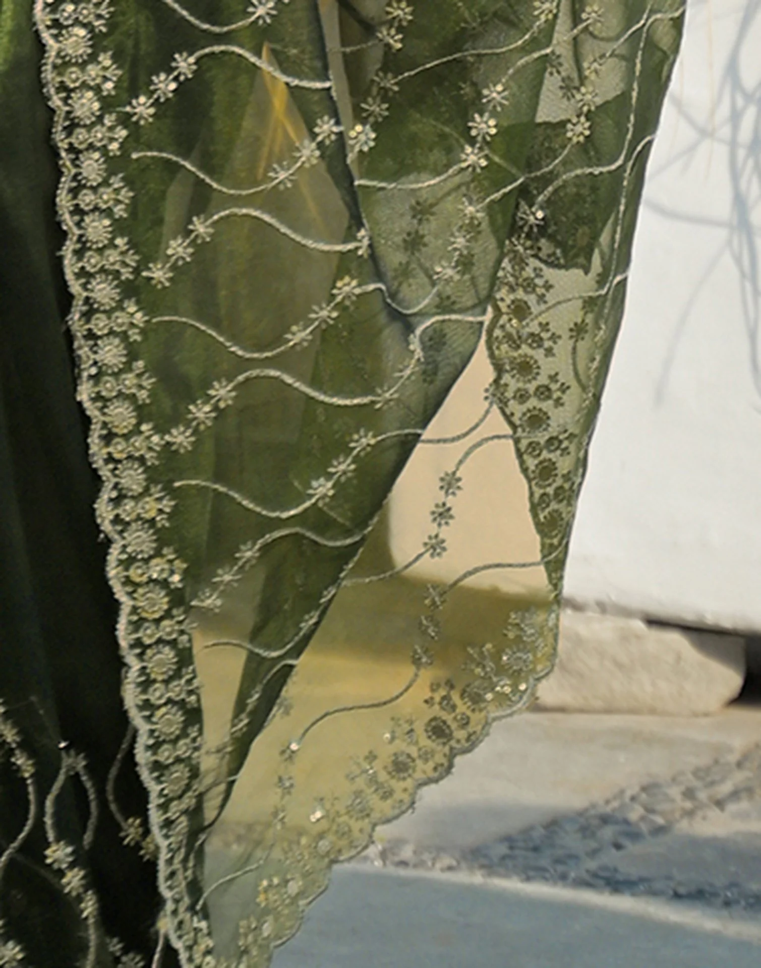 Mehandi Green Net Sequence Embroidery Saree - Image 8