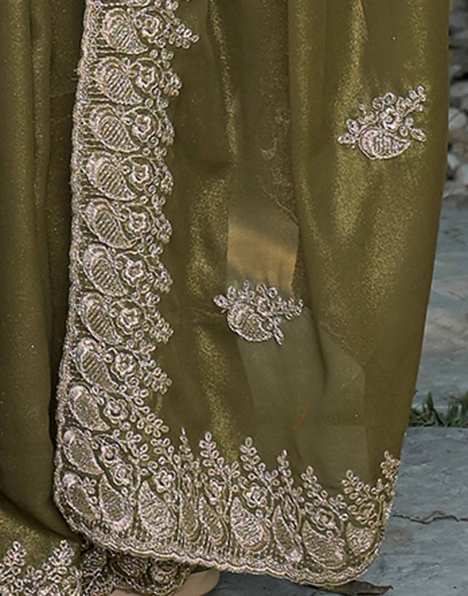 Mehandi Green Shimmer Georgette Sequence Embroidery saree - Image 9