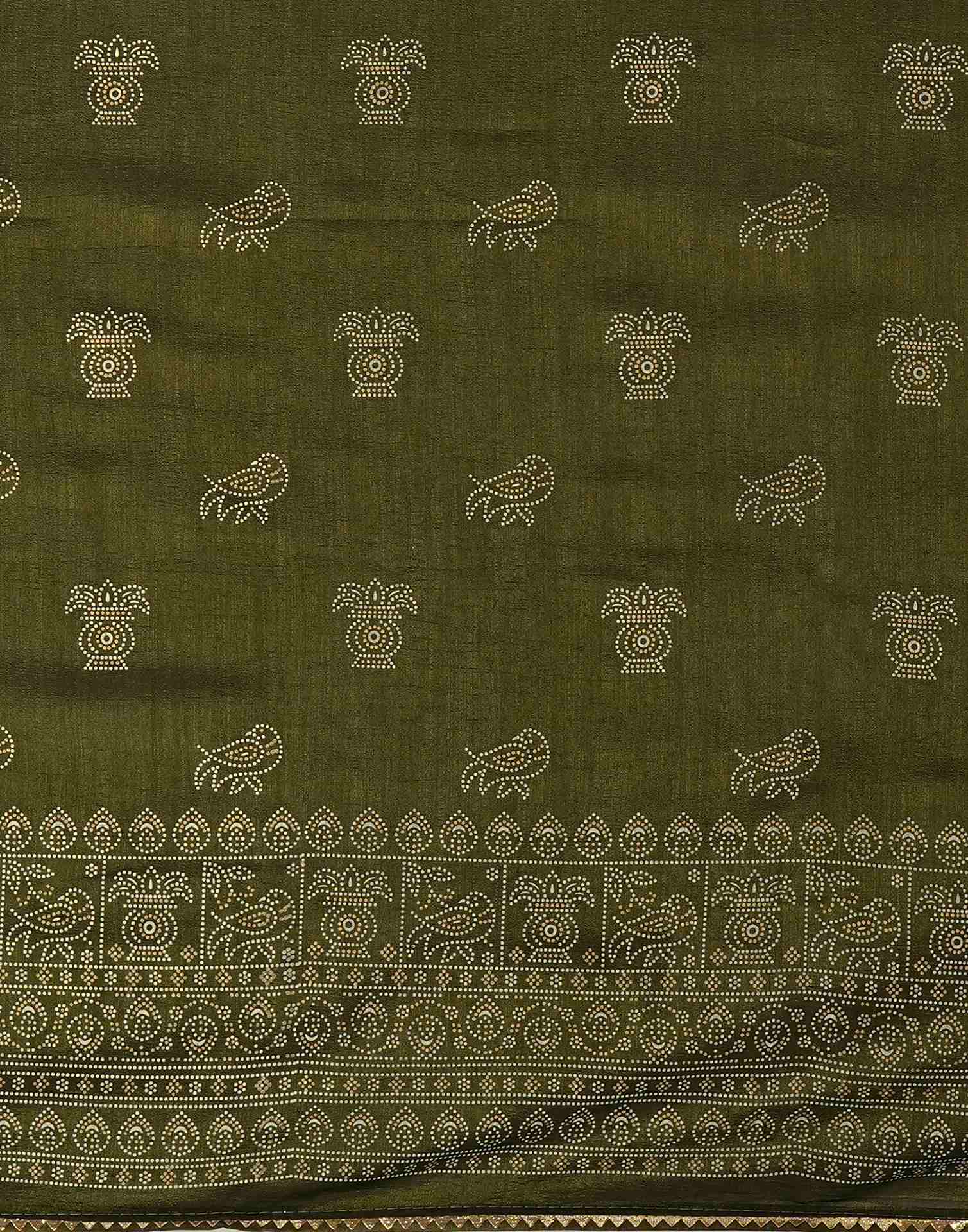 Mehandi Green Silk Printed Saree - Image 10