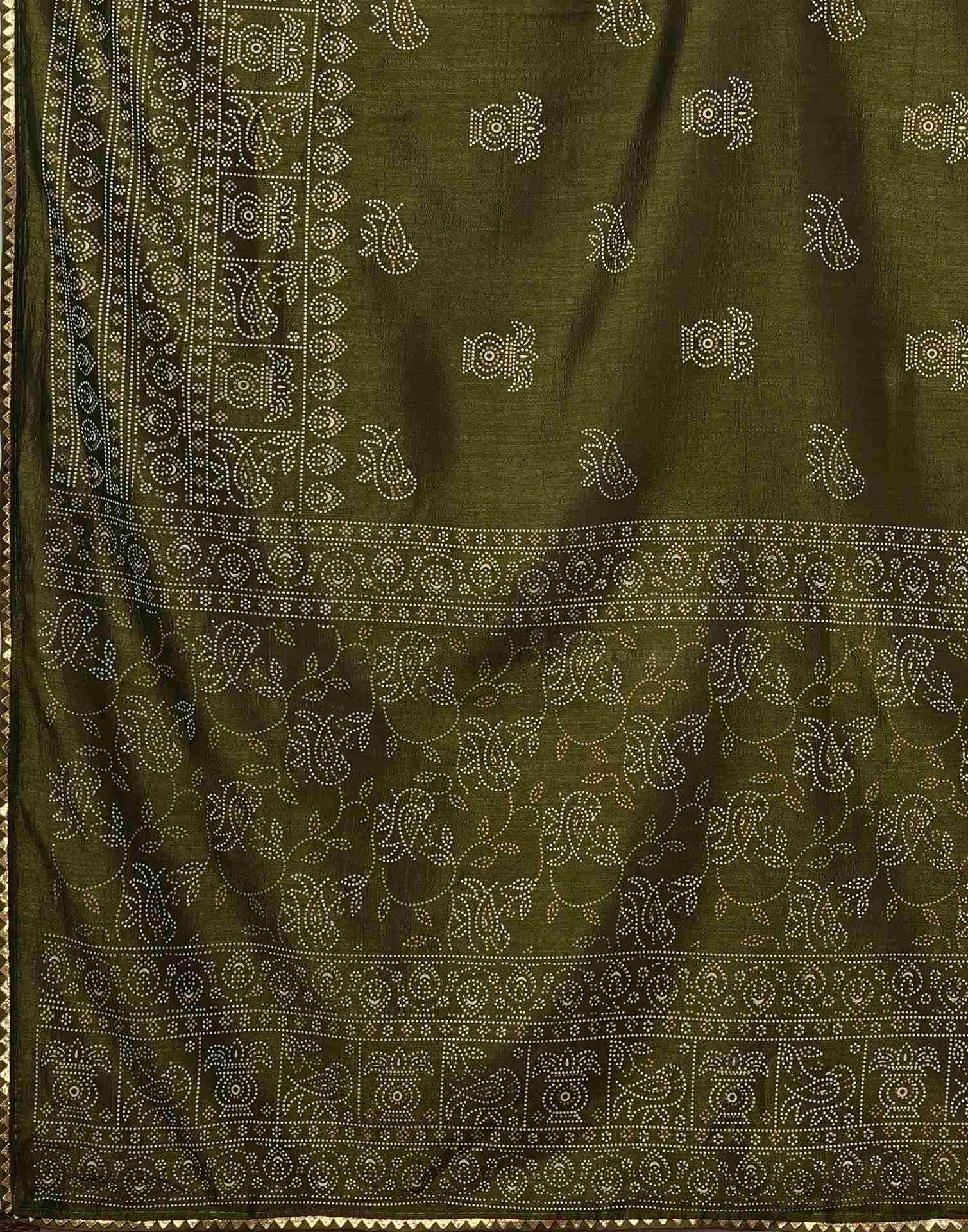Mehandi Green Silk Printed Saree - Image 9