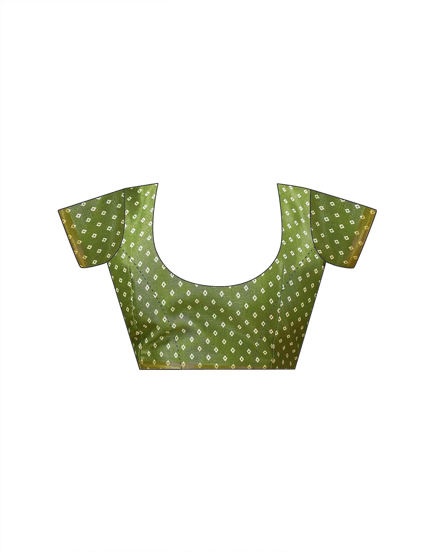 Mehandi Green Silk Printed Zari Stripe Saree - Image 9