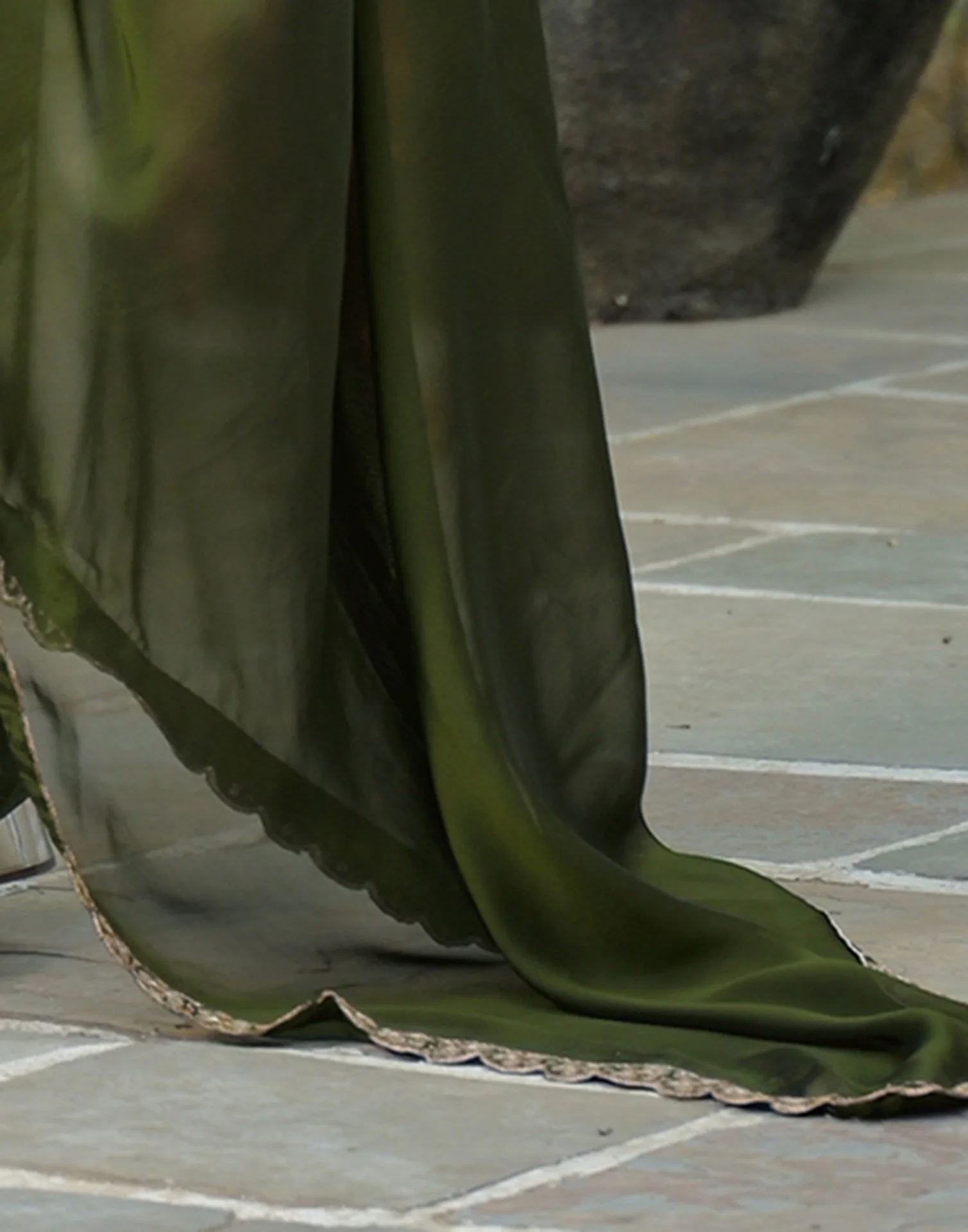 Mehandi Green Silk Sequence Embroidery Lace Saree - Image 9