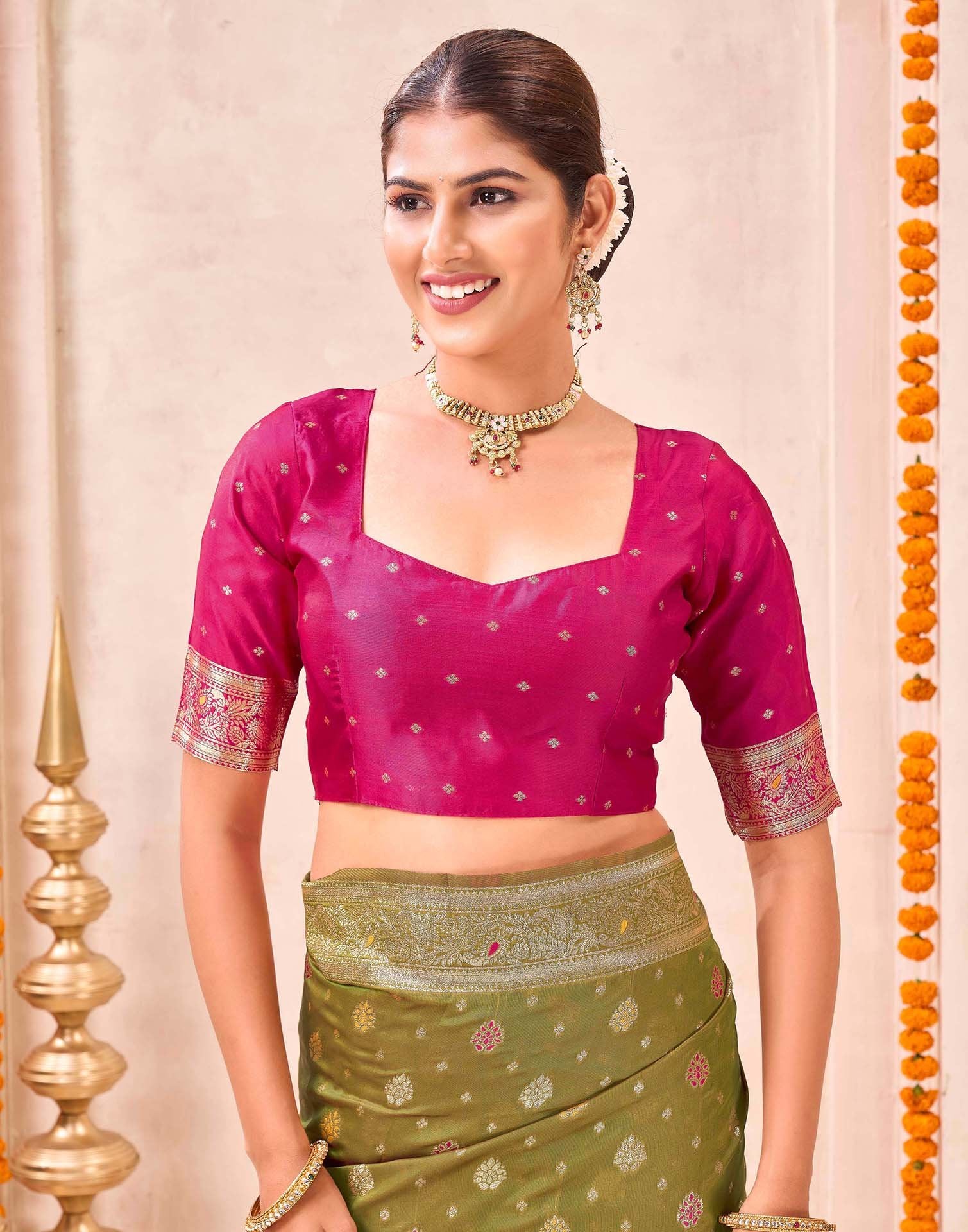 Mehandi Green Silk Woven Banarasi Saree - Image 8