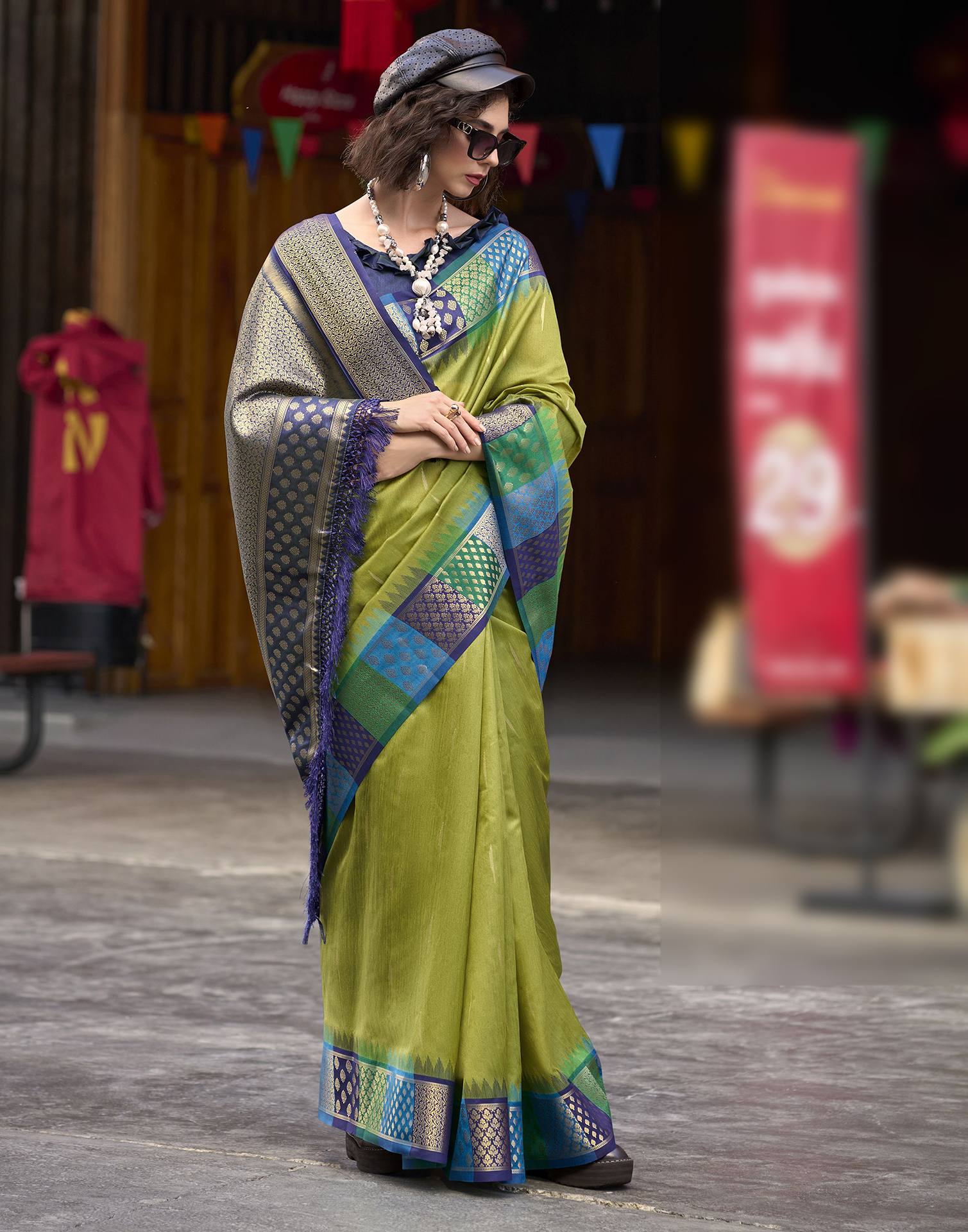 Mehandi Green Silk Woven Saree - Image 5