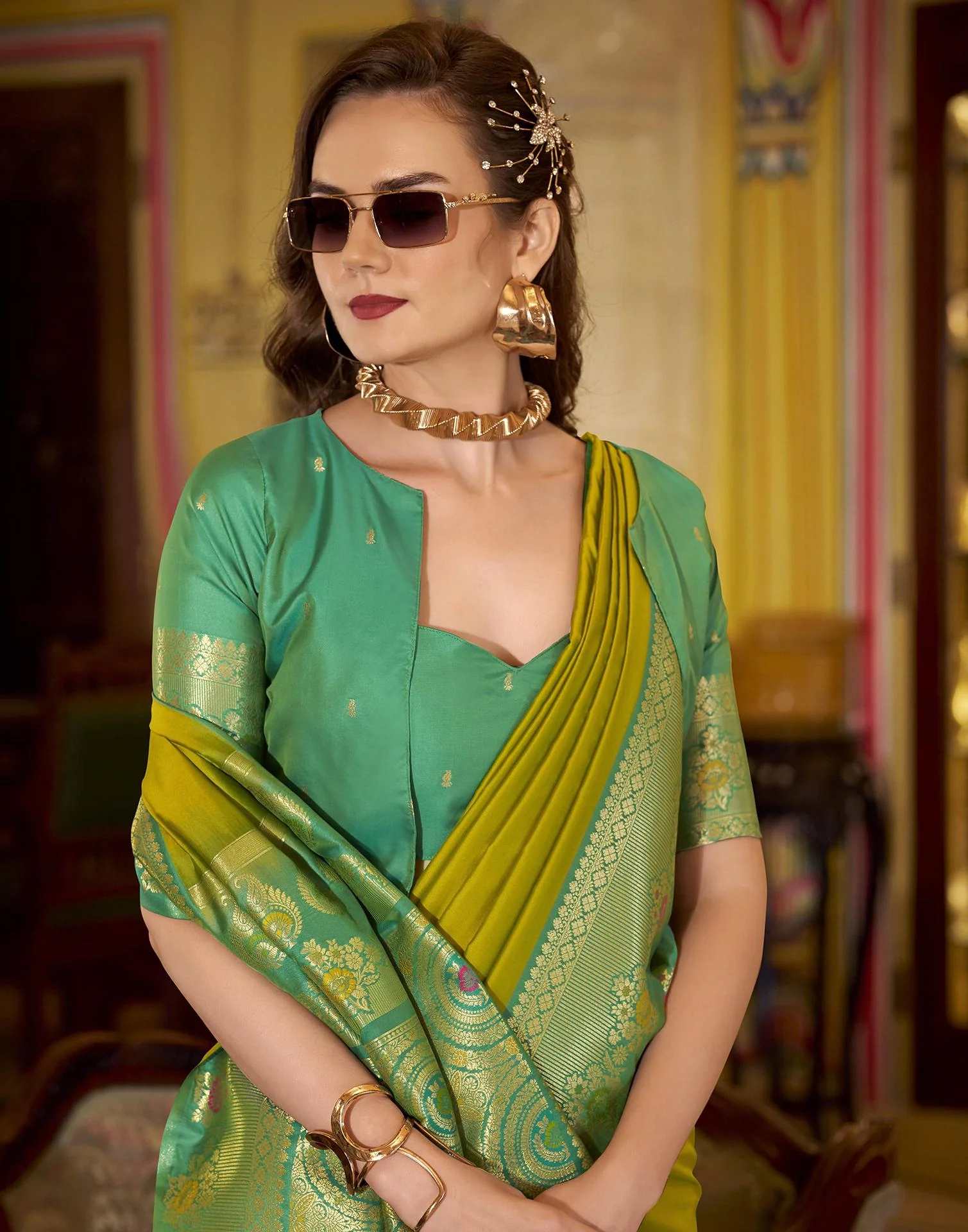 Mehandi Green Silk Woven Saree - Image 4