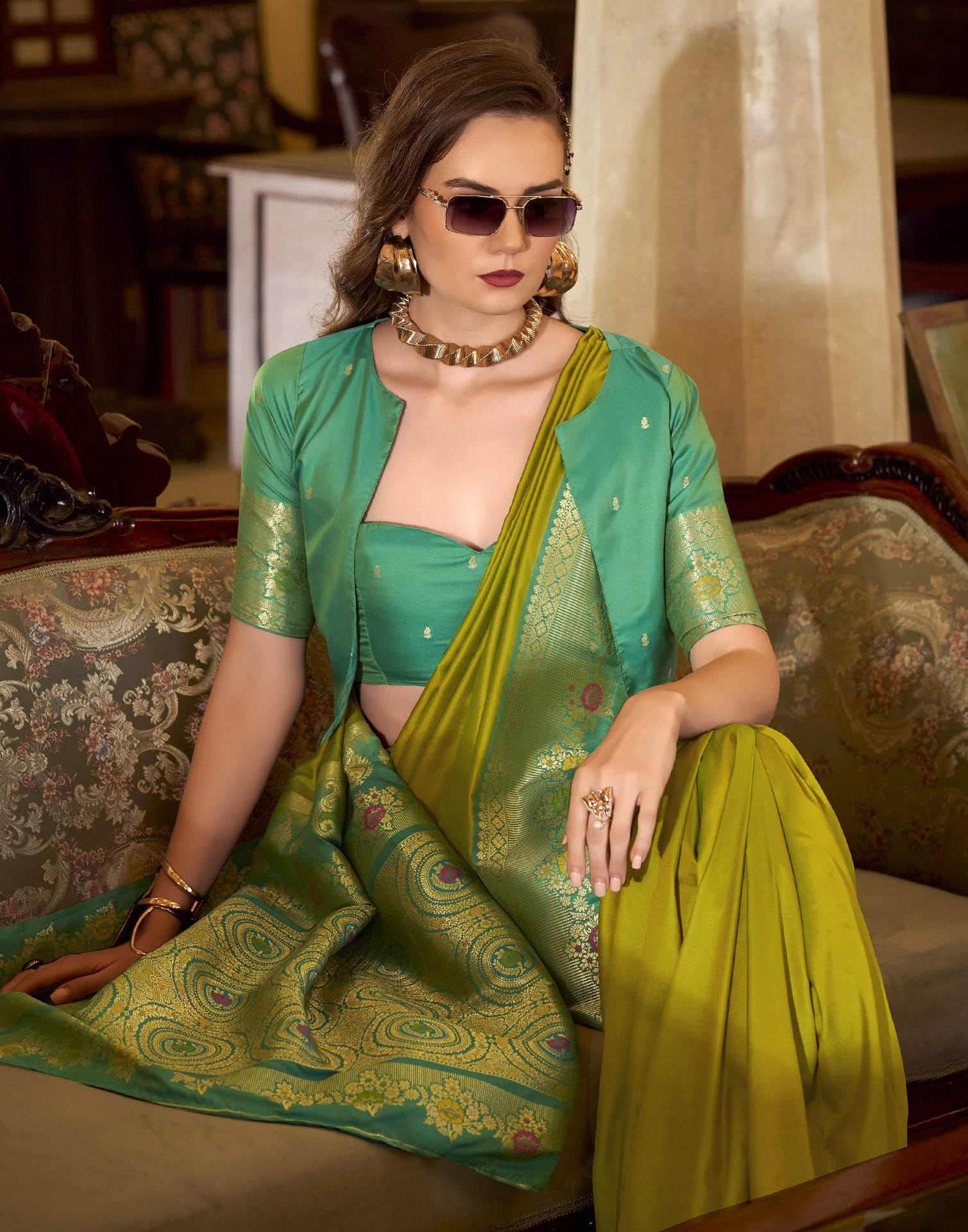 Mehandi Green Silk Woven Saree - Image 5