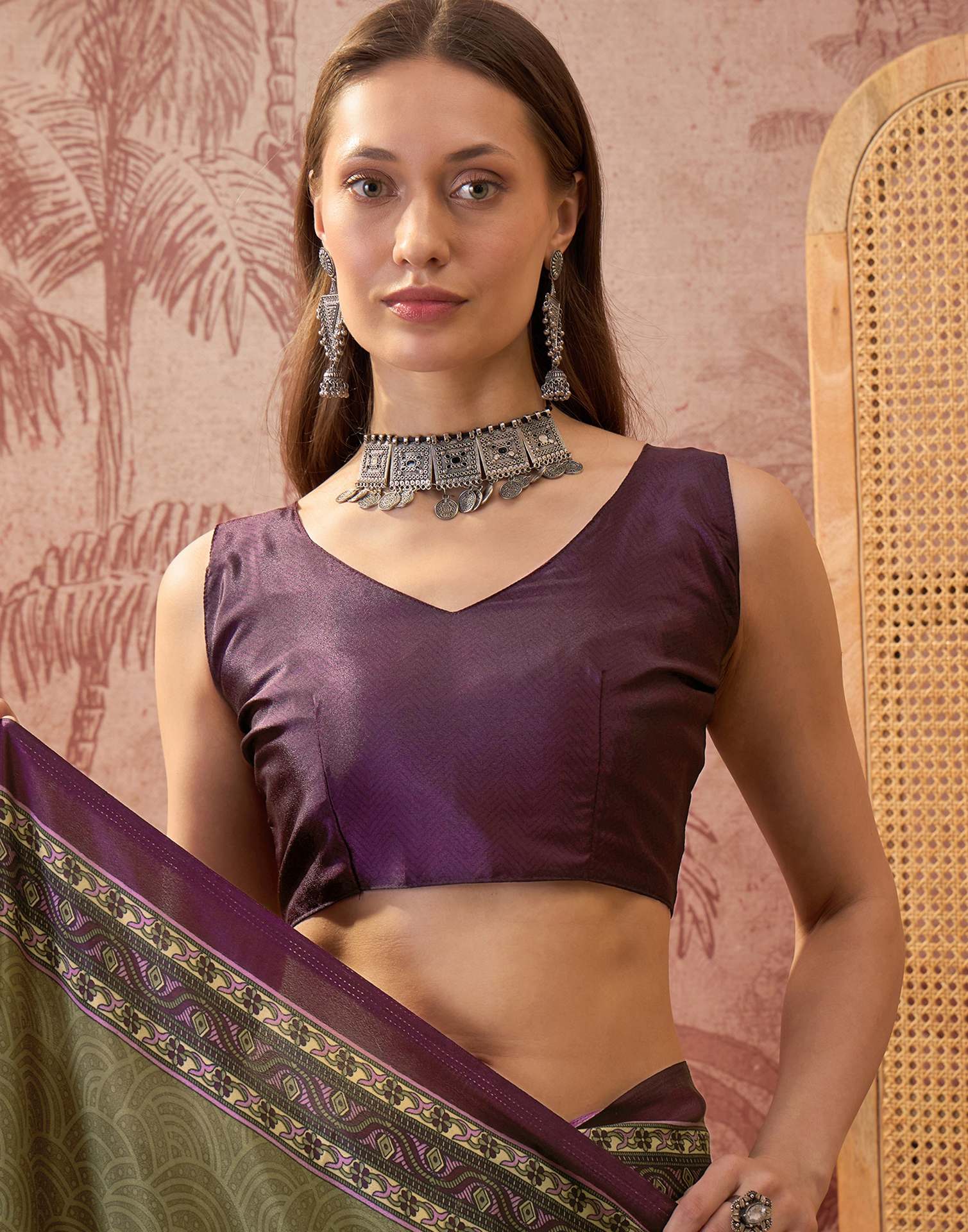 Mehndi Green Crepe Silk Printed Saree - Image 9