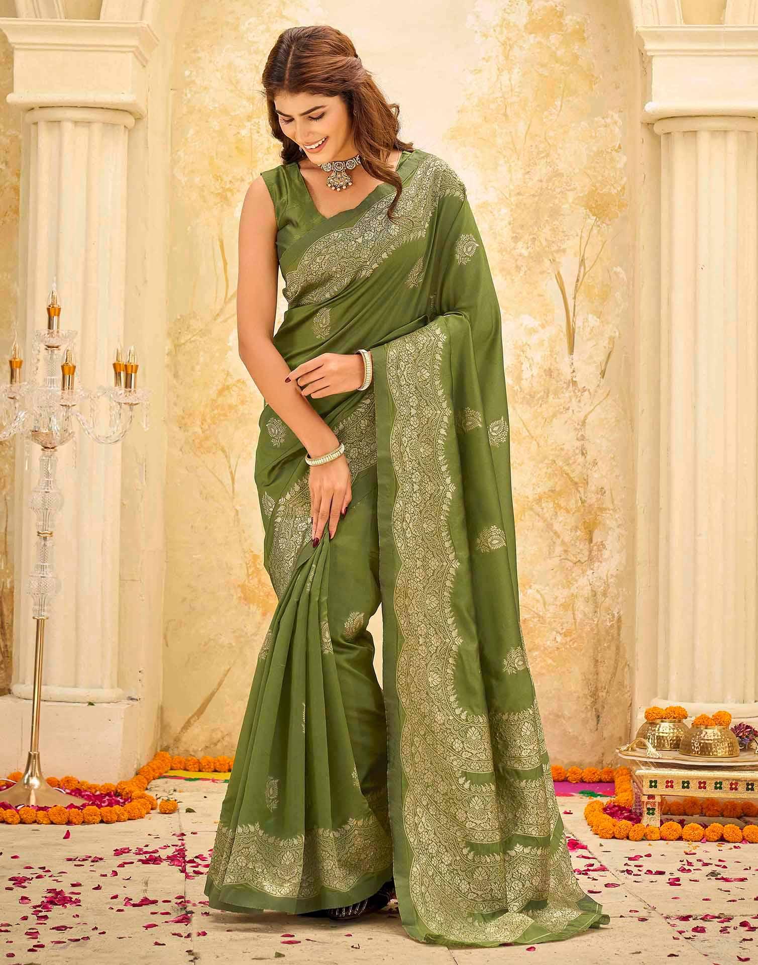 Mehndi Green Silk Woven Banarasi Saree