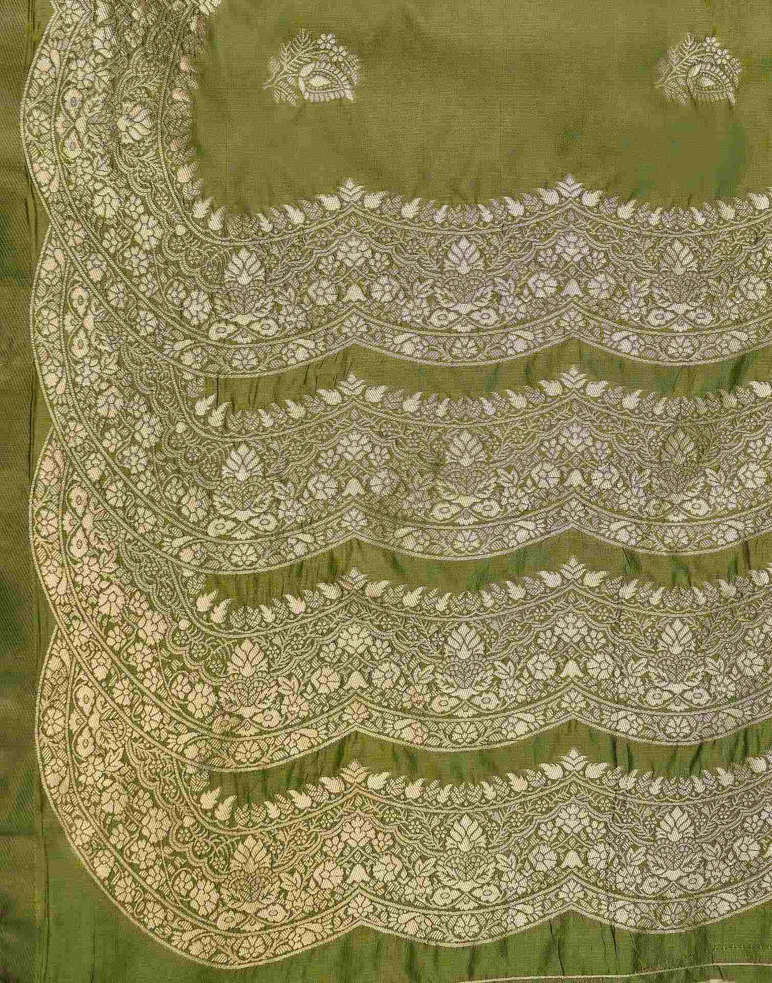 Mehndi Green Silk Woven Banarasi Saree - Image 7