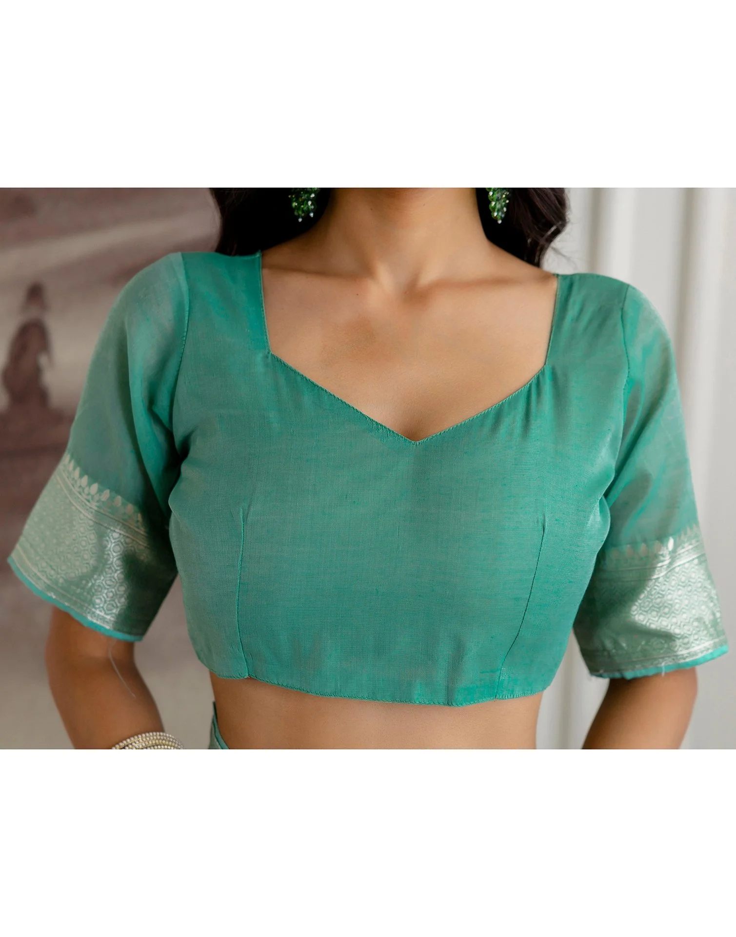 Mint Green Chanderi Woven Saree - Image 12