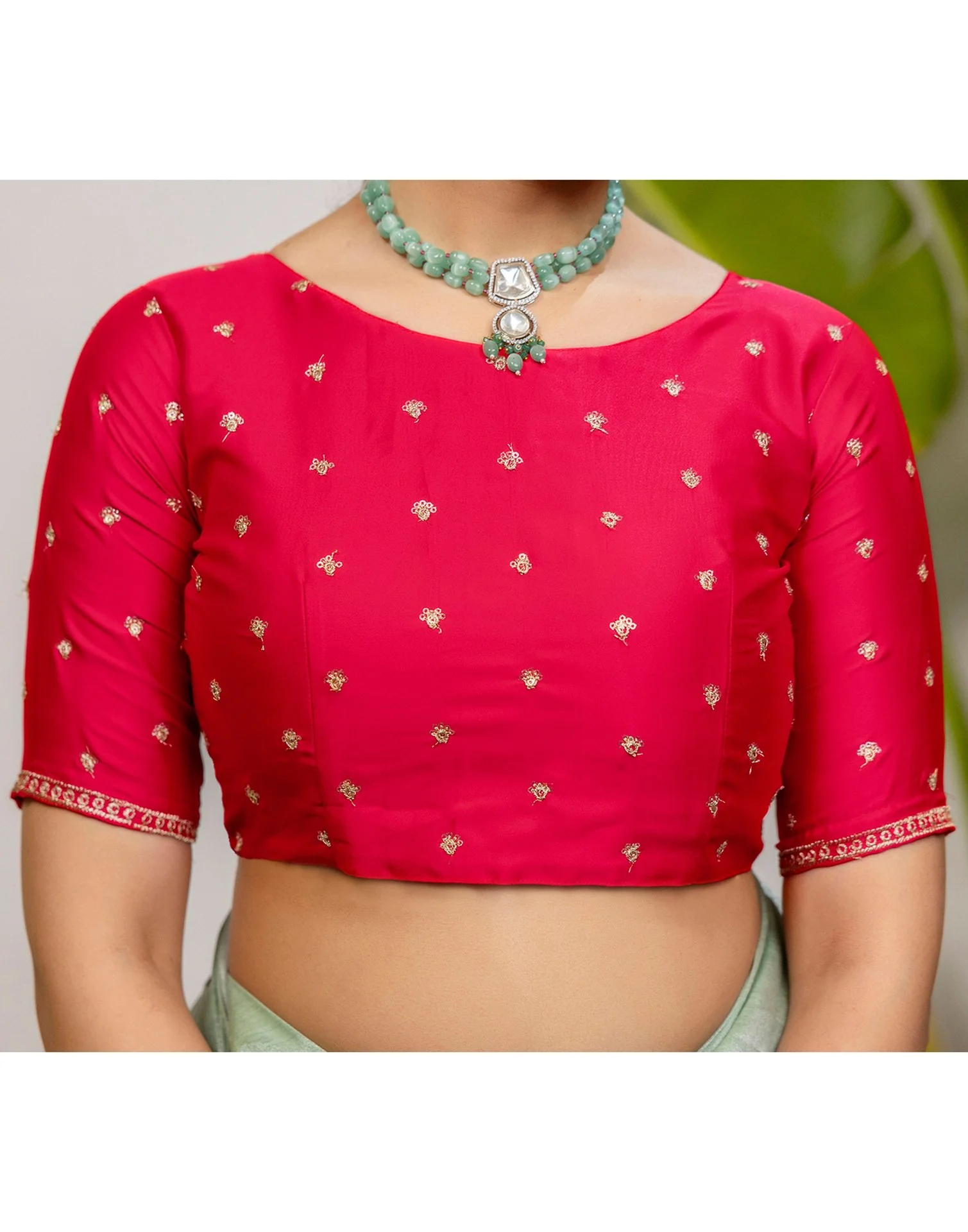 Mint Green Cotton Silk Embroidery Saree - Image 11