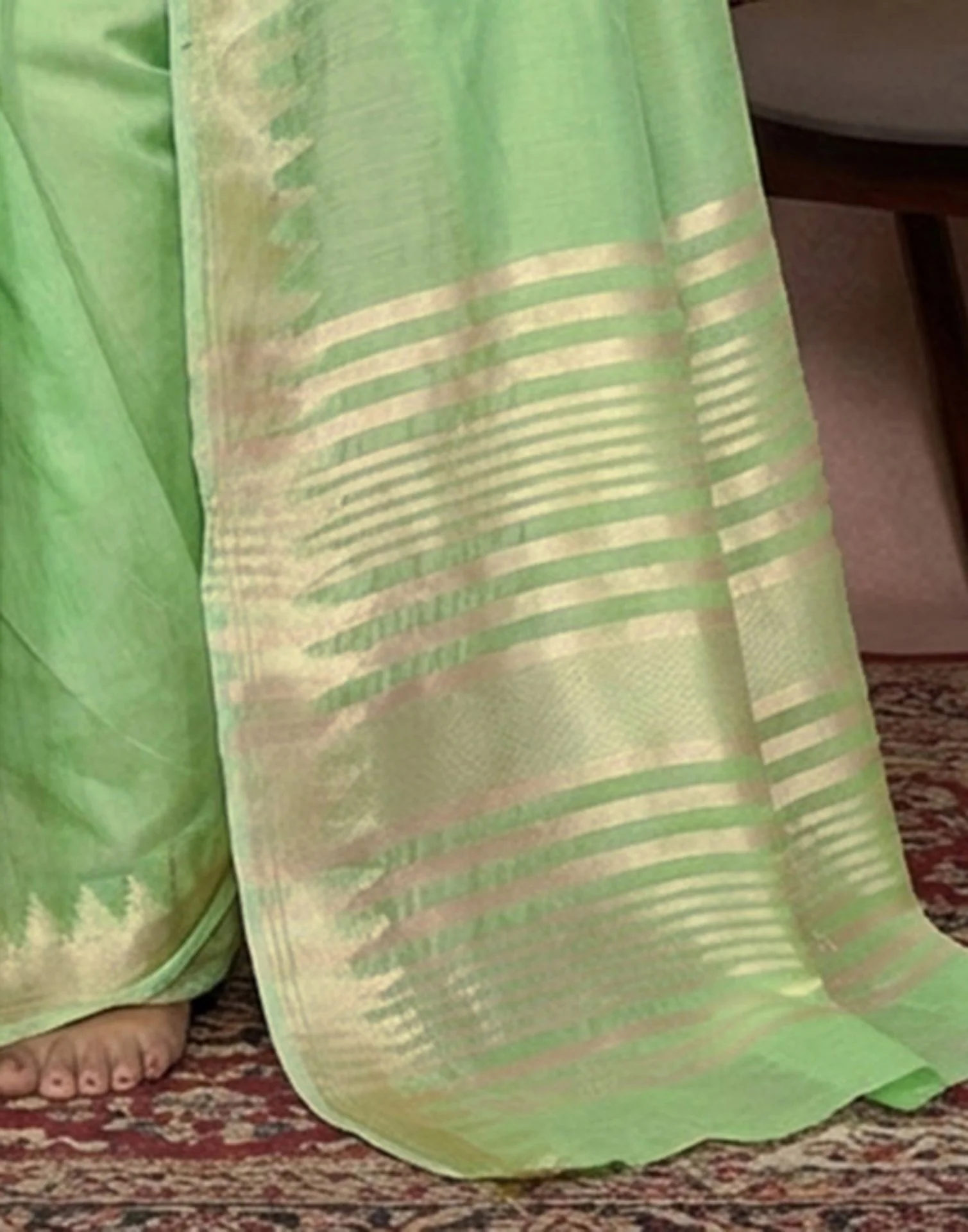 Mint Green Cotton Silk Woven Border Saree - Image 6