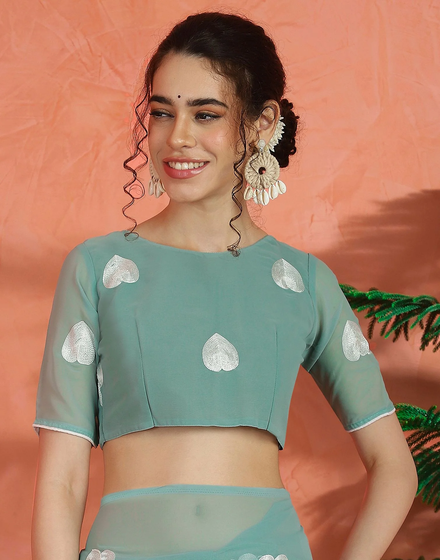 Mint Green Georgette Embroidery Saree - Image 10