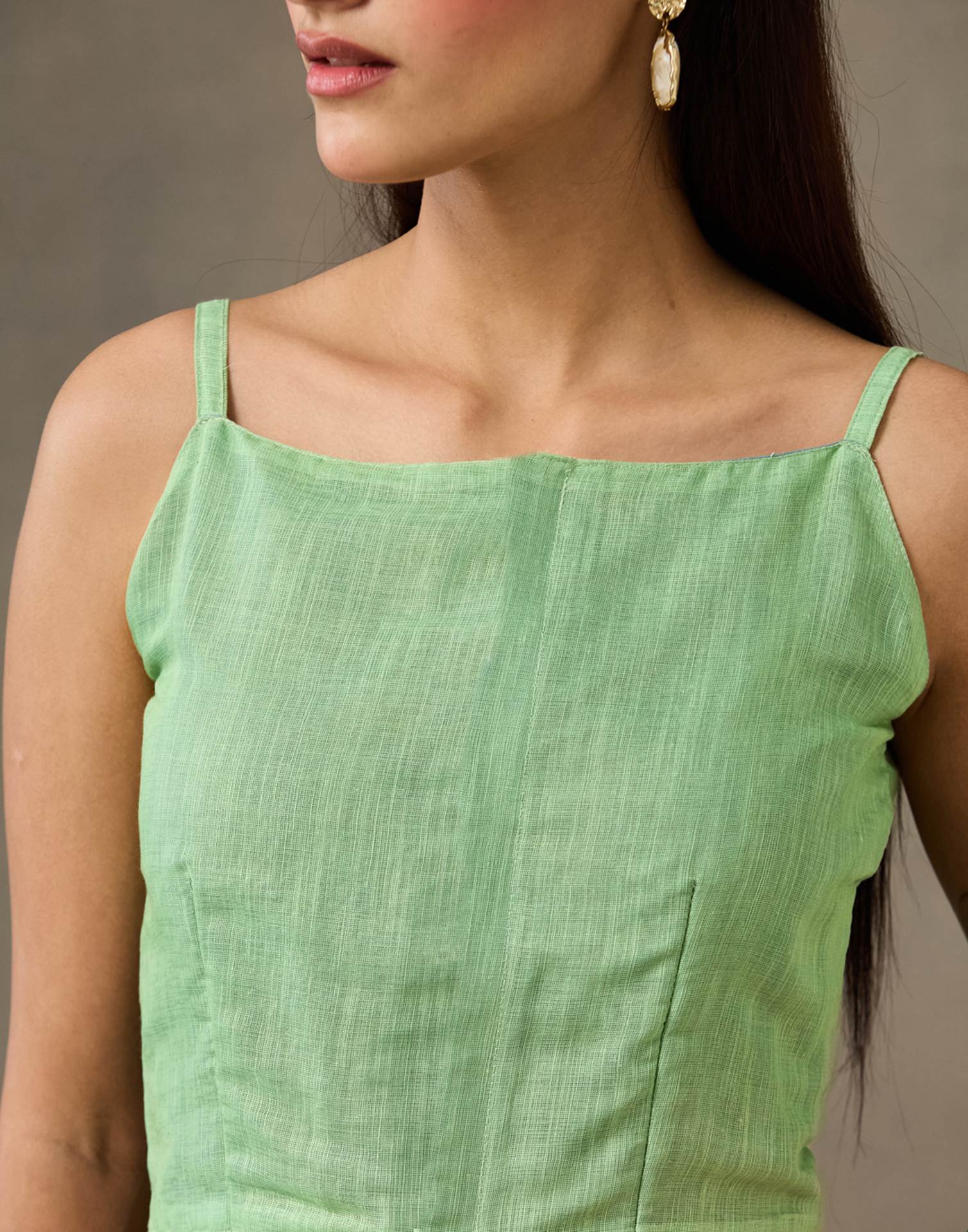 Mint Green Linen Printed Saree - Image 11