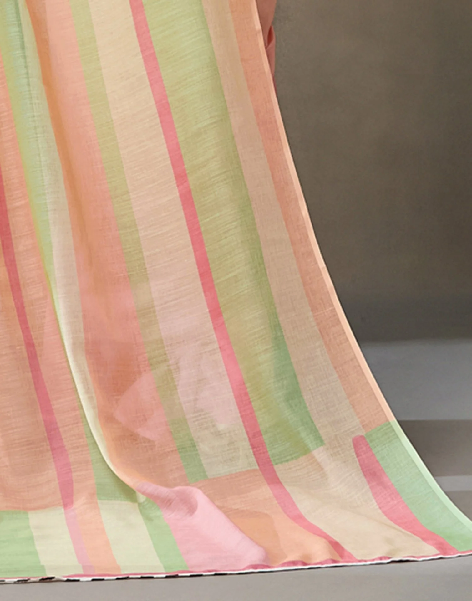 Mint Green Linen Printed Saree - Image 8