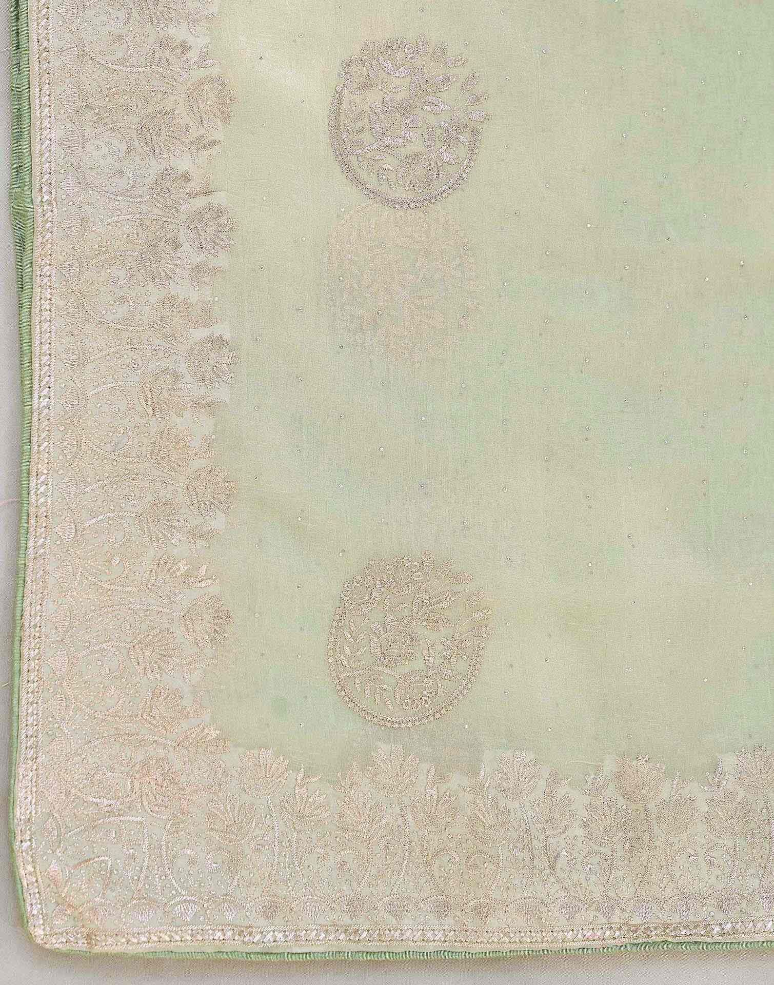 Mint Green Shimmer Embroidery Embellished Saree - Image 7