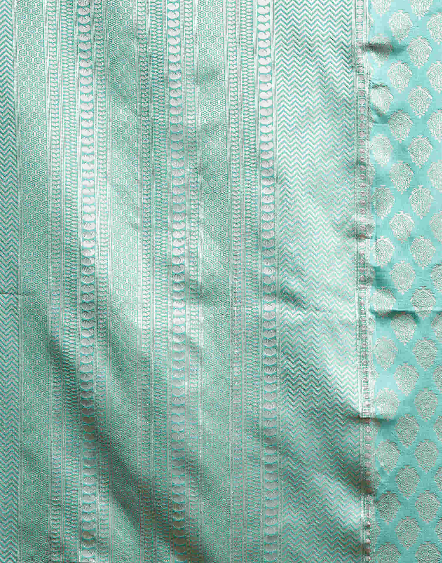 Mint Green Silk Woven Banarasi Saree - Image 8