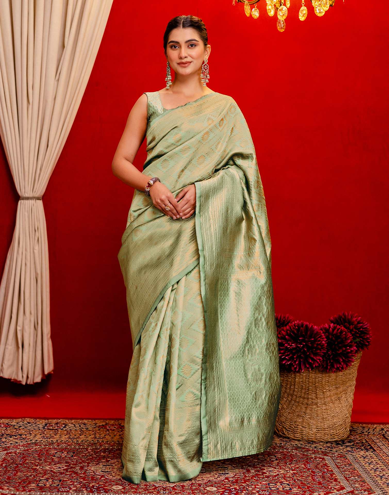Mint Green Silk Woven Banarasi Saree