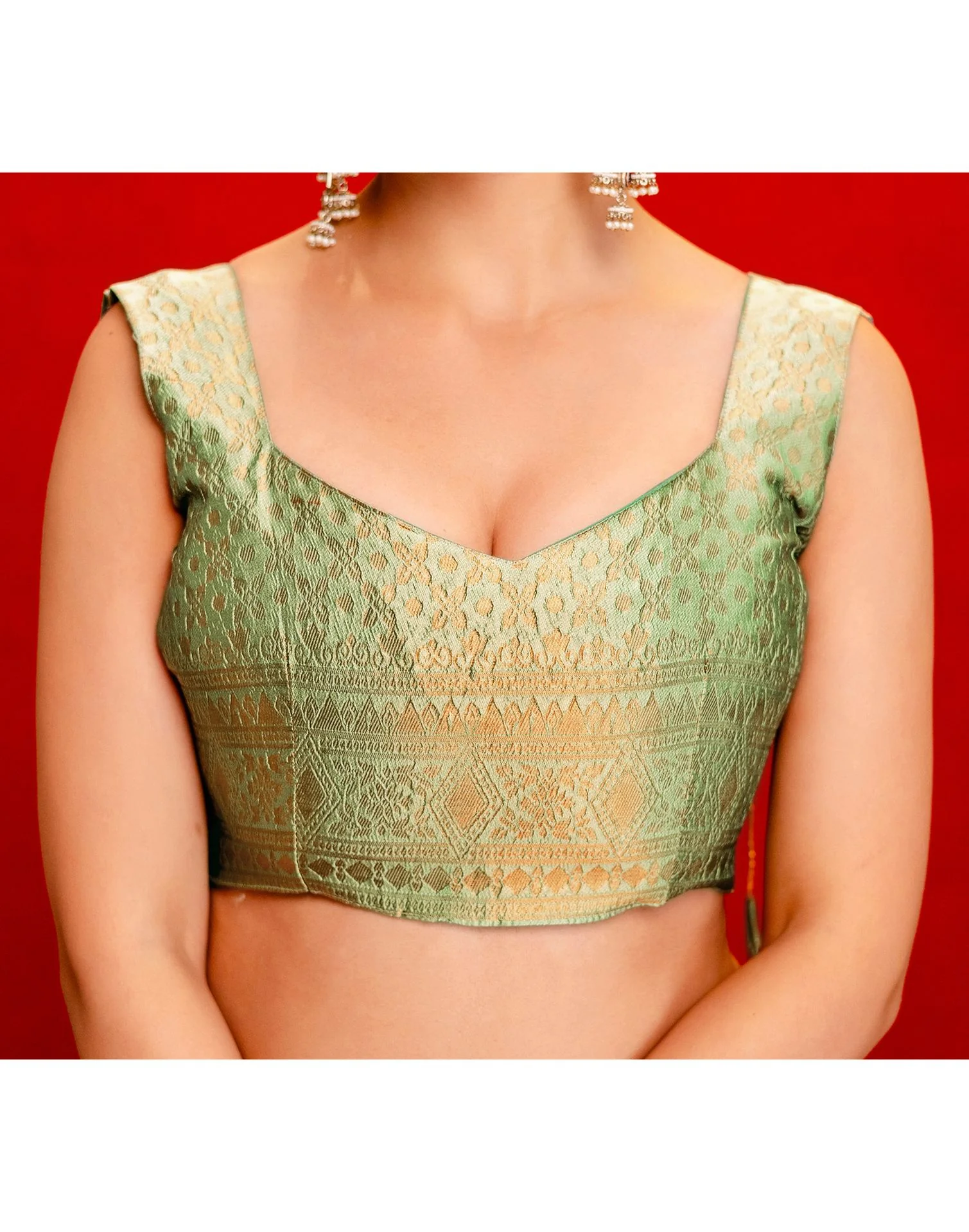 Mint Green Silk Woven Banarasi Saree - Image 11
