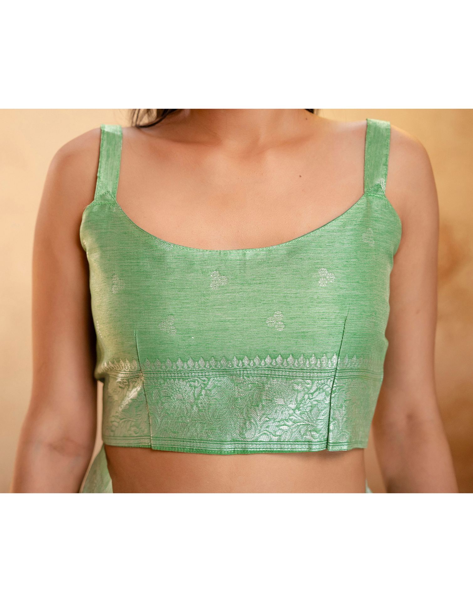 Mint Green Silk Woven Banarasi Saree - Image 12