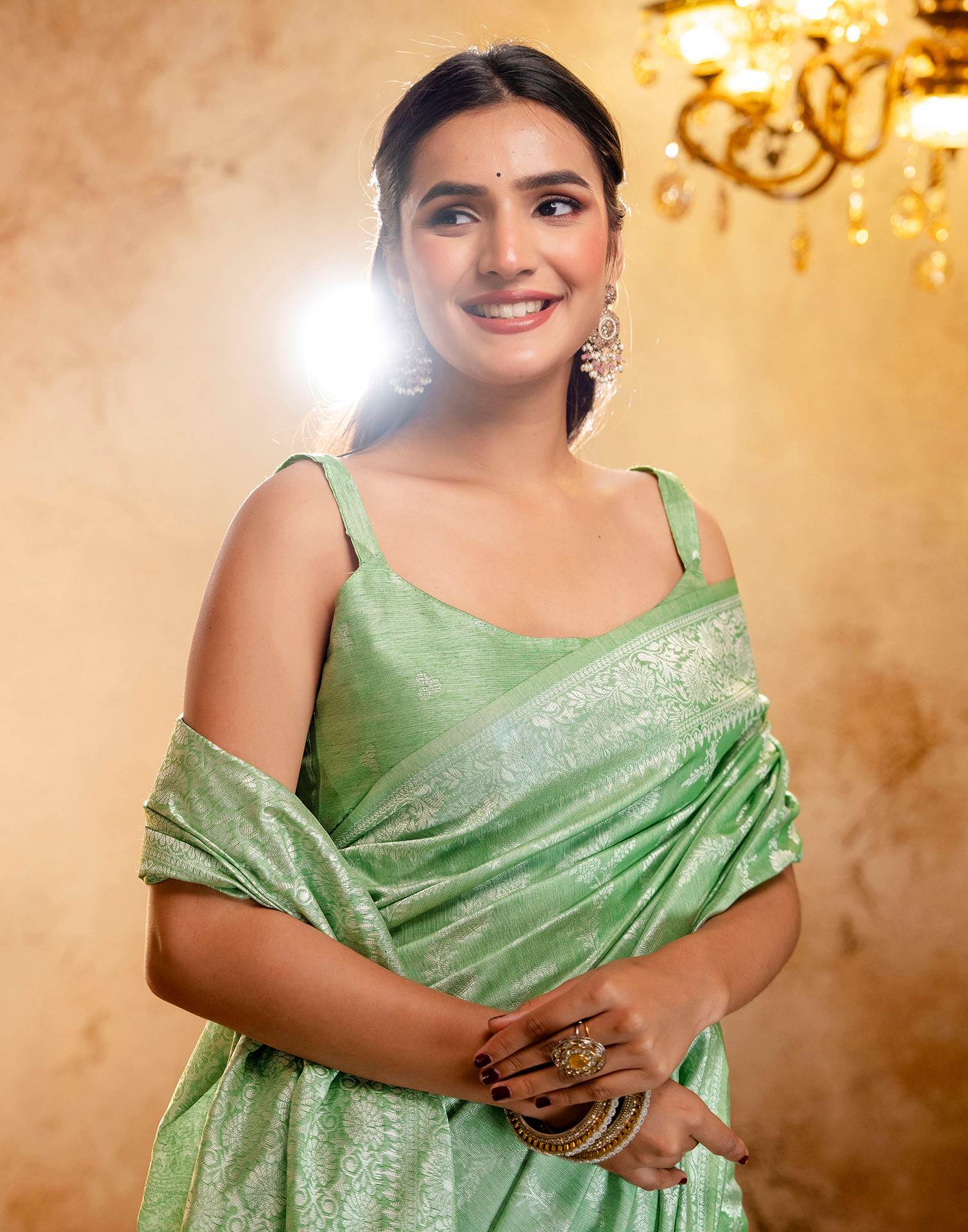 Mint Green Silk Woven Banarasi Saree - Image 6