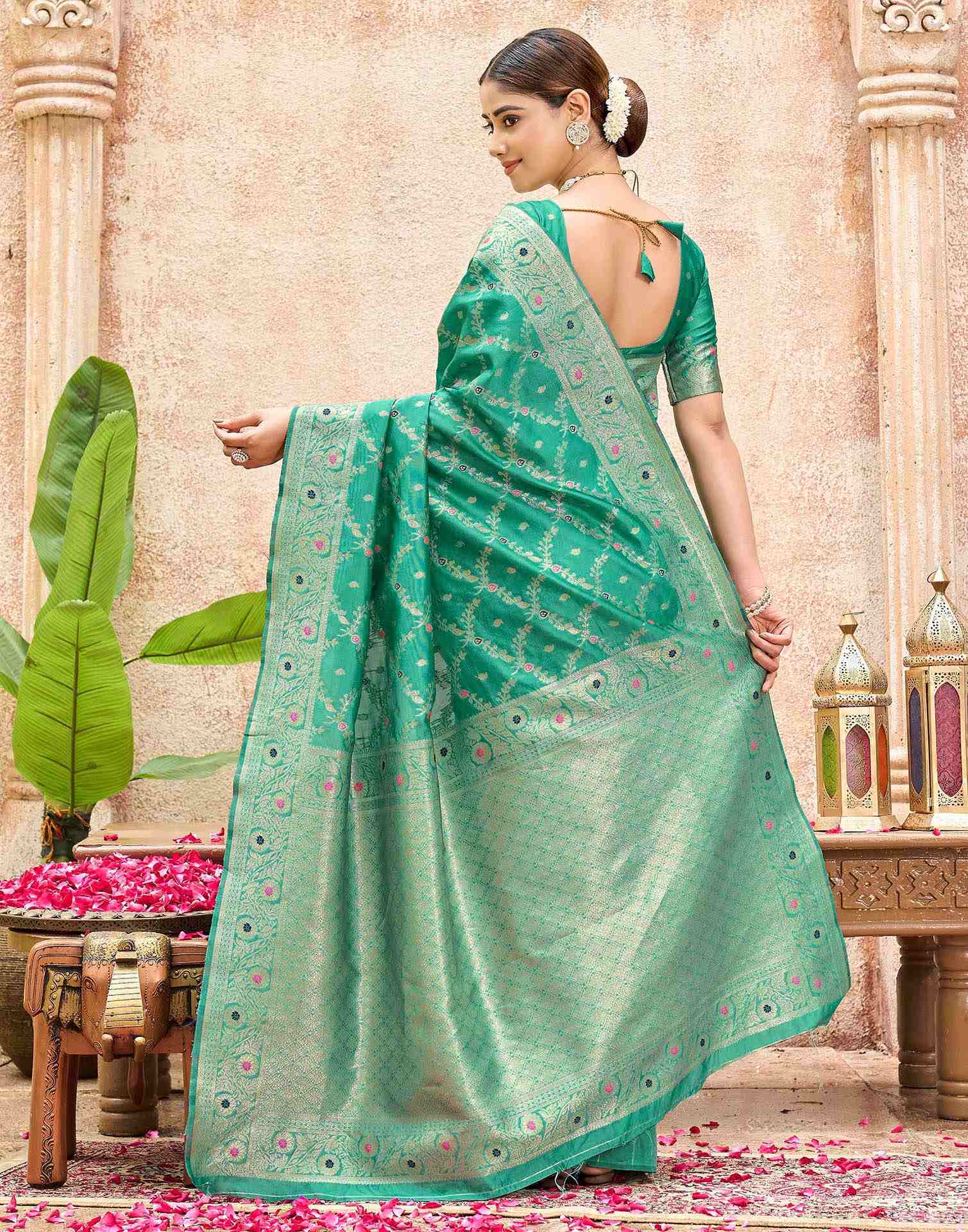 Mint Green Silk Woven Saree - Image 6