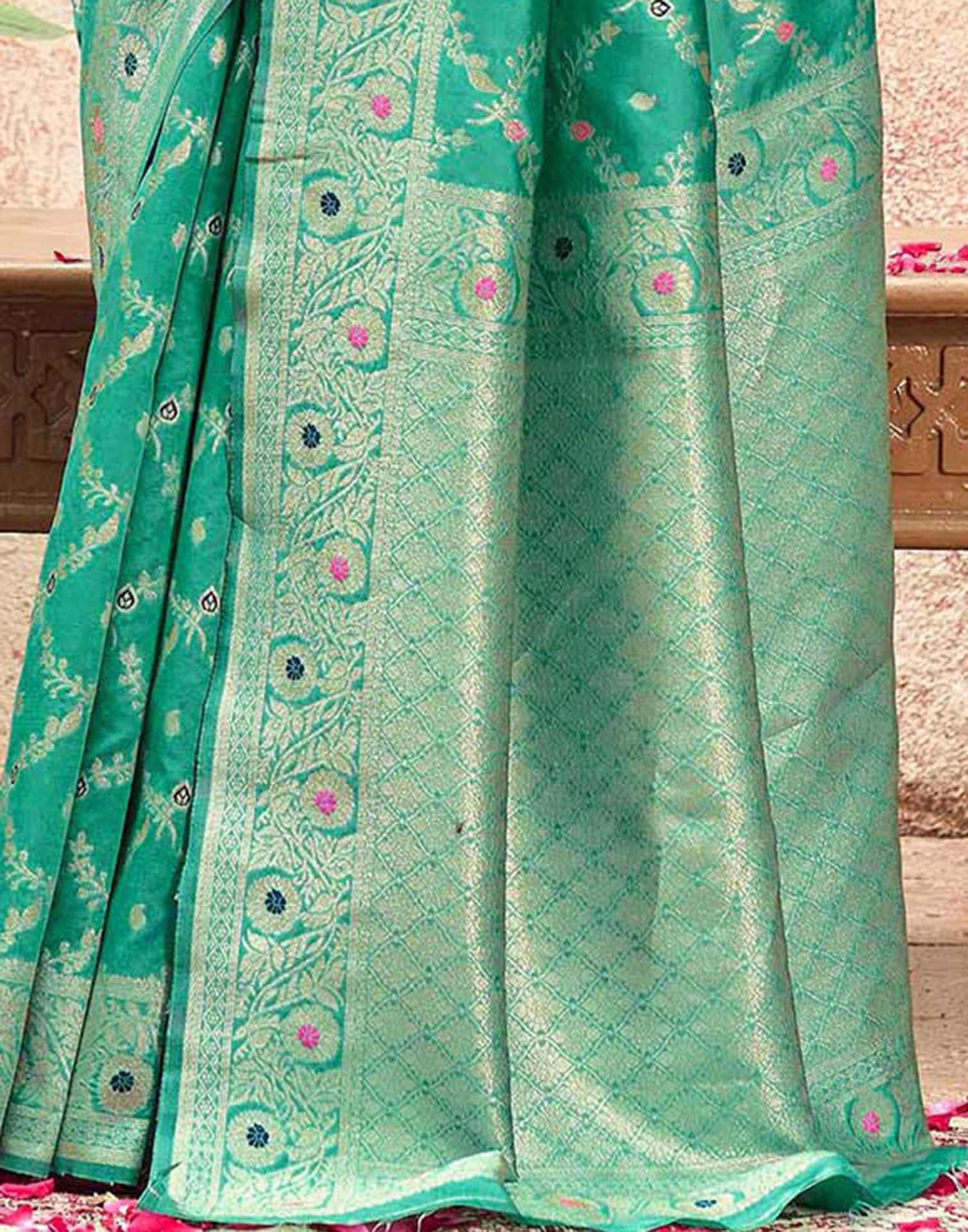 Mint Green Silk Woven Saree - Image 7