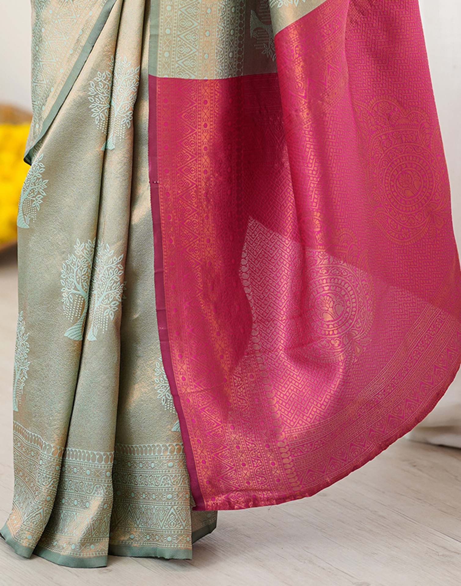 Mint Green Silk Woven Saree - Image 10