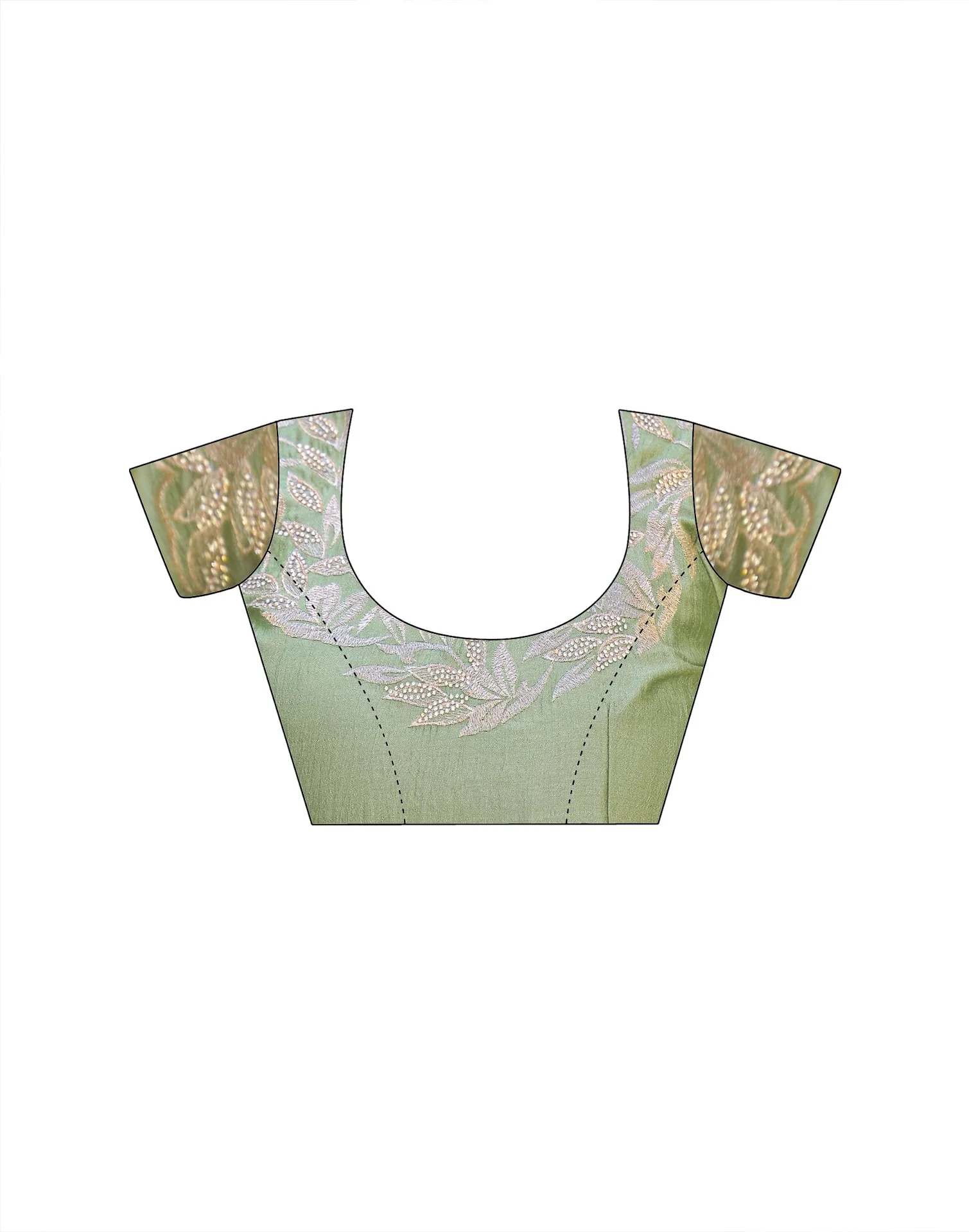 Mint Green Vichitra Silk Embroidery Saree - Image 13