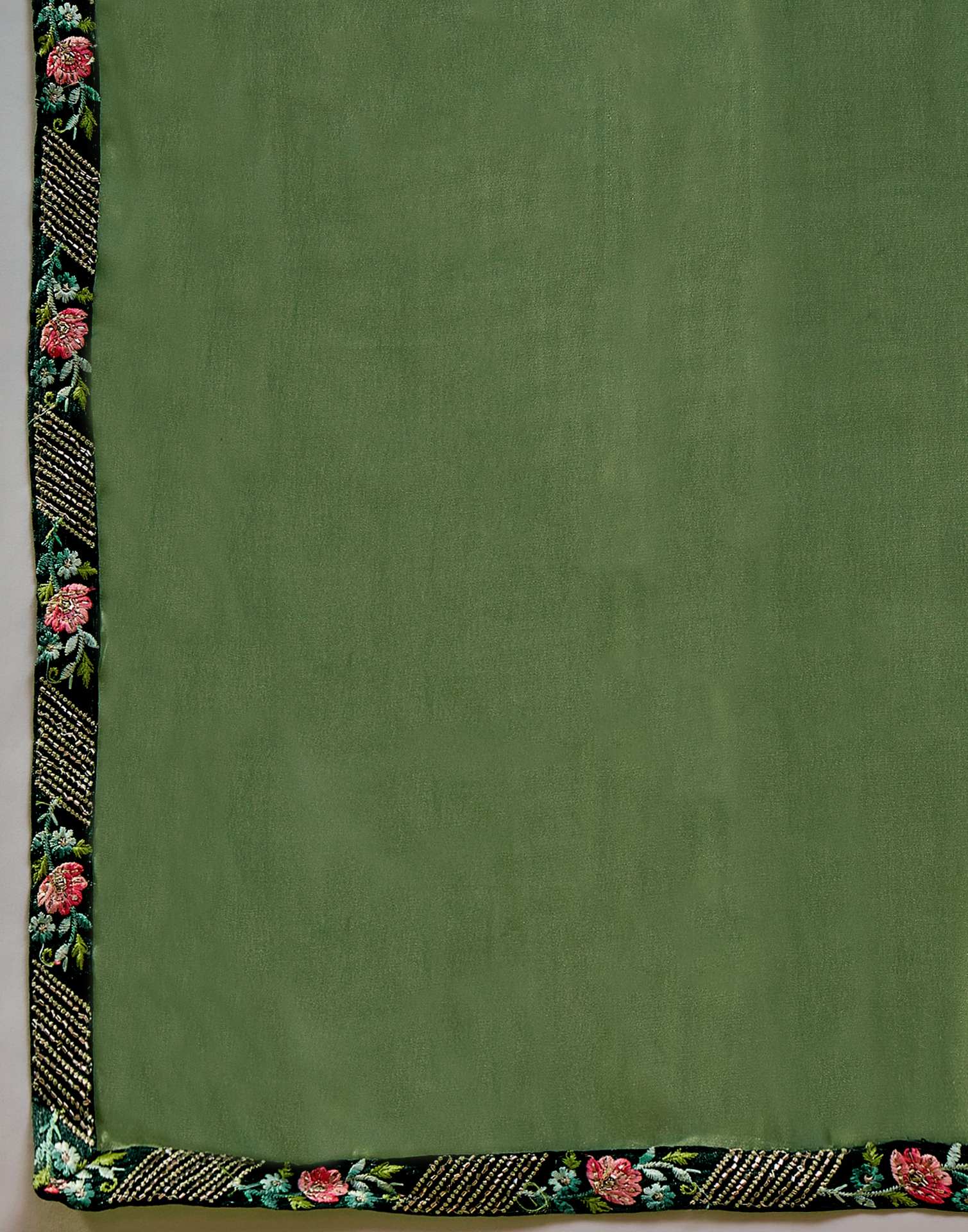 Moss Green Shimmer Embroidery Lace Saree - Image 9