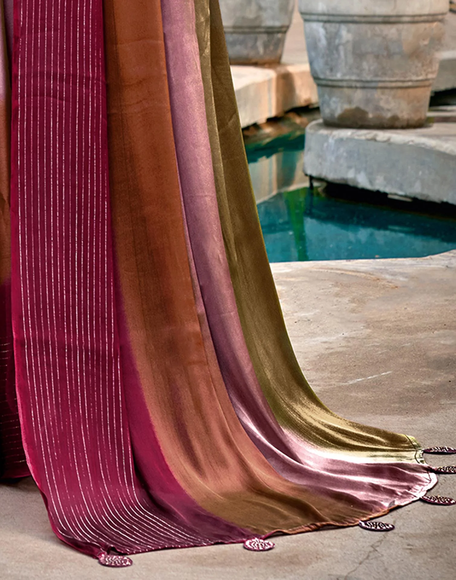 Multicoloured Chiffon Ombre Zari Stripe Saree - Image 5